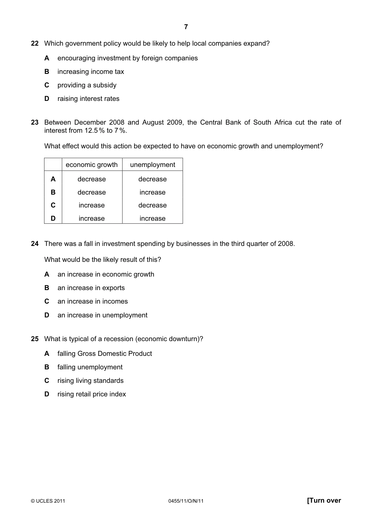 Cambridge IGCSE Economics 0455 2011 Oct/Nov Paper 1 · Variant 1 question paper, page 7 of 12