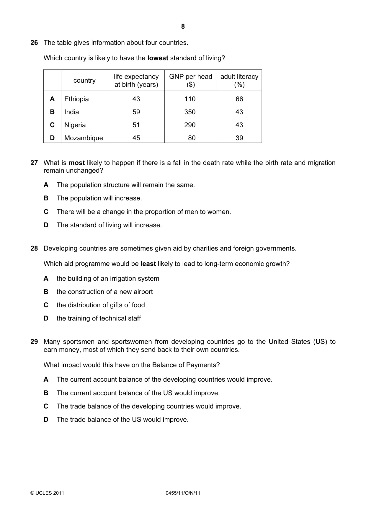 Cambridge IGCSE Economics 0455 2011 Oct/Nov Paper 1 · Variant 1 question paper, page 8 of 12