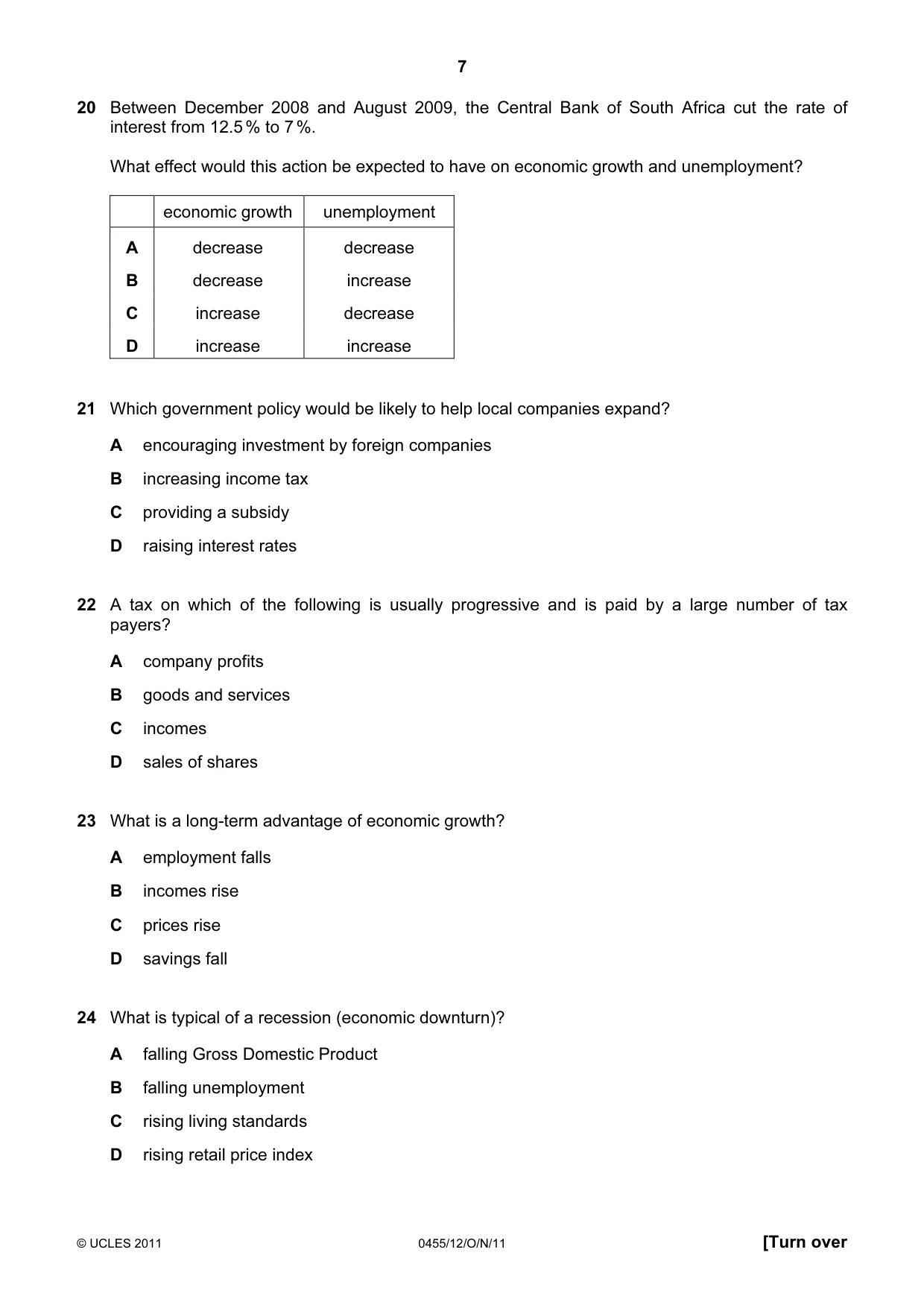 Cambridge IGCSE Economics 0455 2011 Oct/Nov Paper 1 · Variant 2 question paper, page 7 of 12