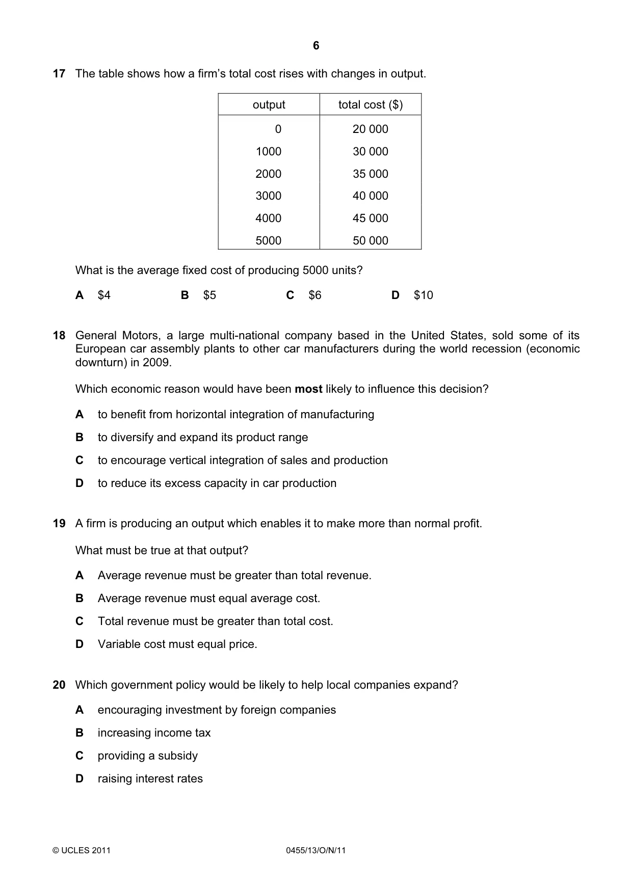 Cambridge IGCSE Economics 0455 2011 Oct/Nov Paper 1 · Variant 3 question paper, page 6 of 12