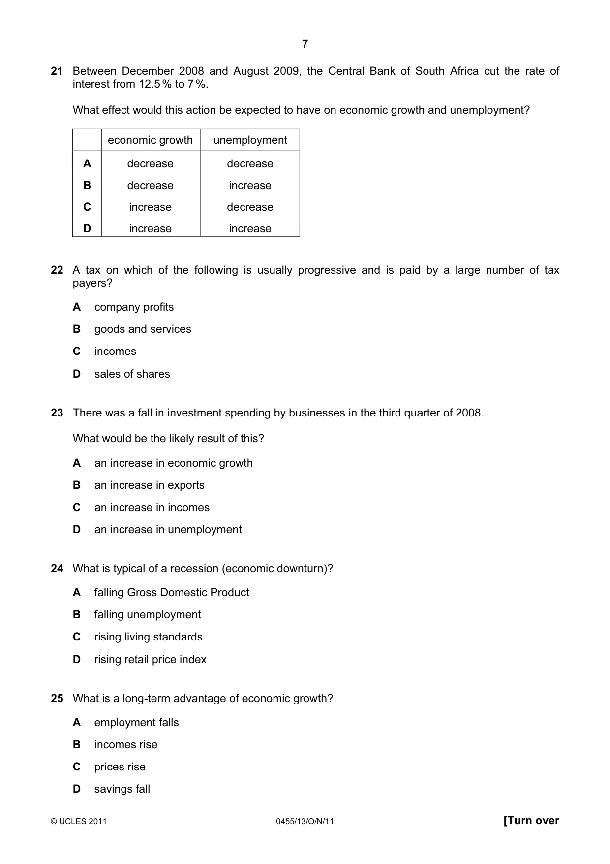 Cambridge IGCSE Economics 0455 2011 Oct/Nov Paper 1 · Variant 3 question paper, page 7 of 12