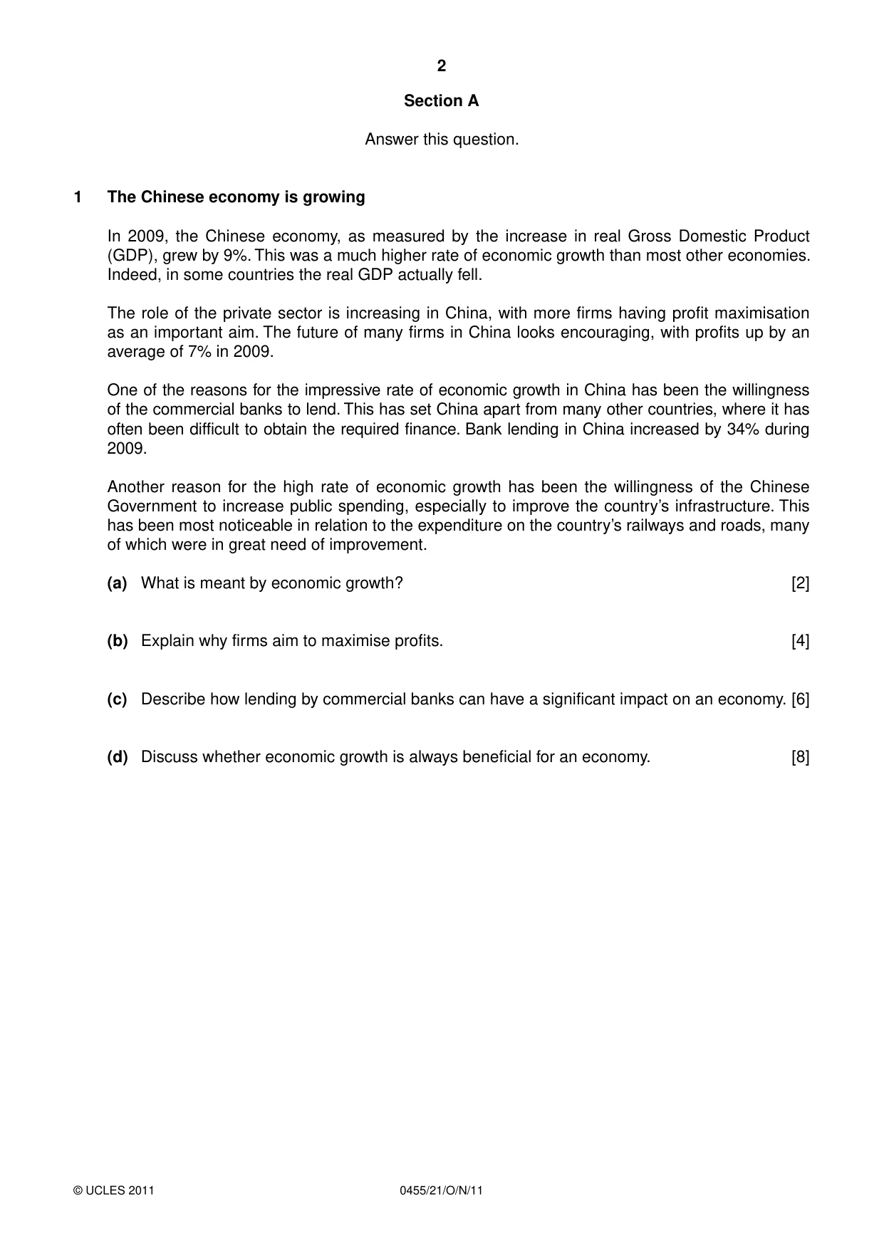 Cambridge IGCSE Economics 0455 2011 Oct/Nov Paper 2 · Variant 1 question paper, page 2 of 4