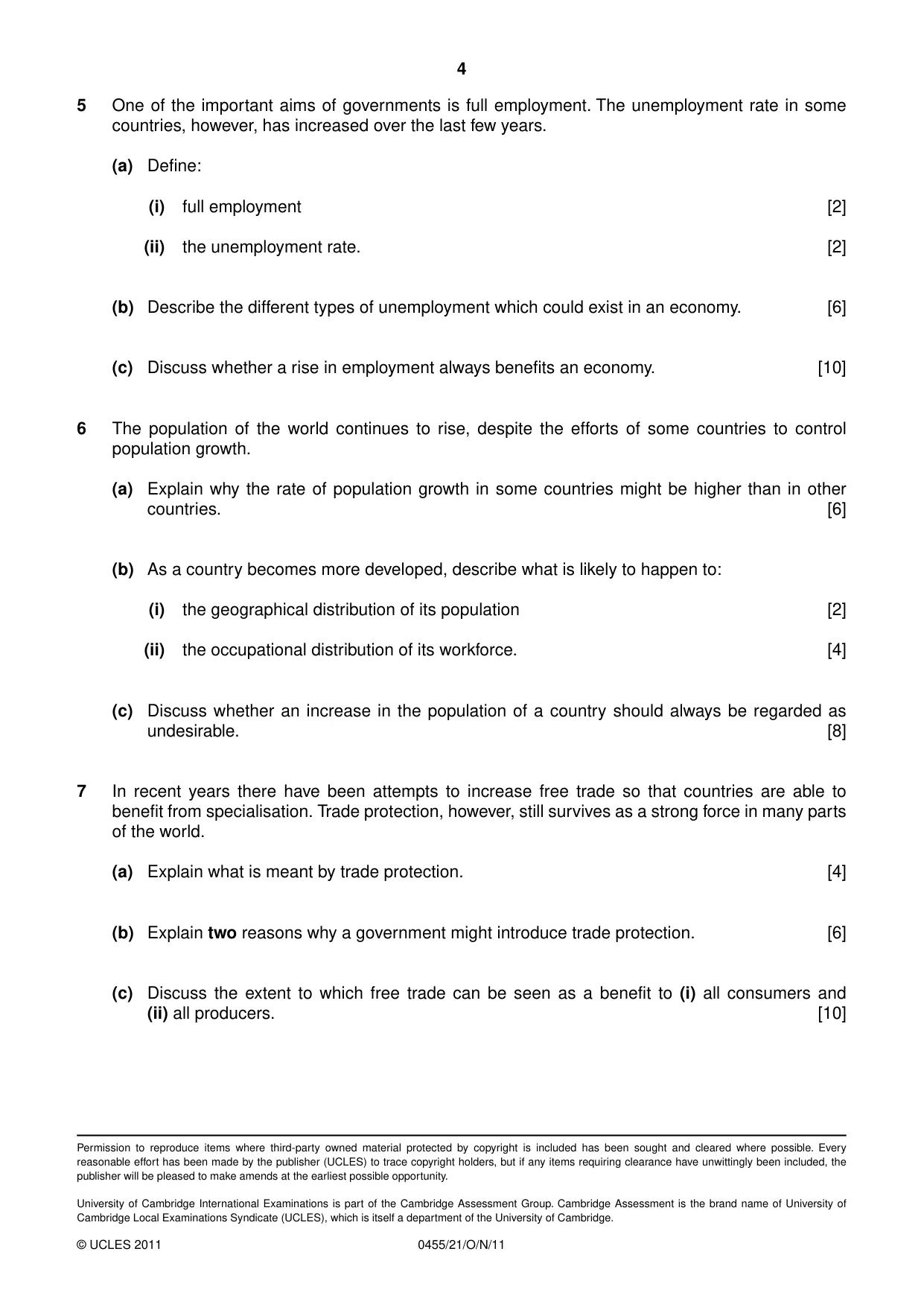 Cambridge IGCSE Economics 0455 2011 Oct/Nov Paper 2 · Variant 1 question paper, page 4 of 4