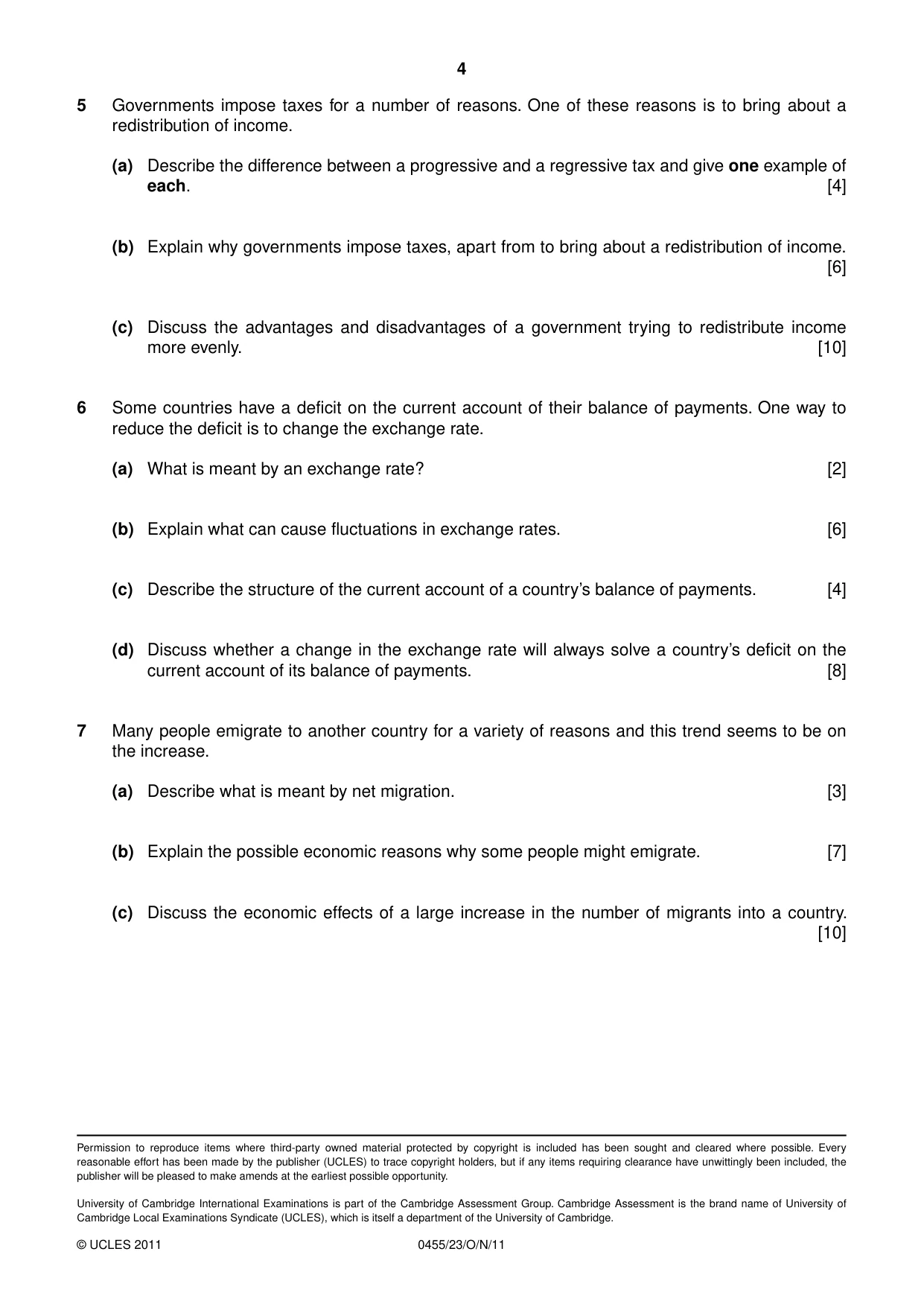 Cambridge IGCSE Economics 0455 2011 Oct/Nov Paper 2 · Variant 3 question paper, page 4 of 4