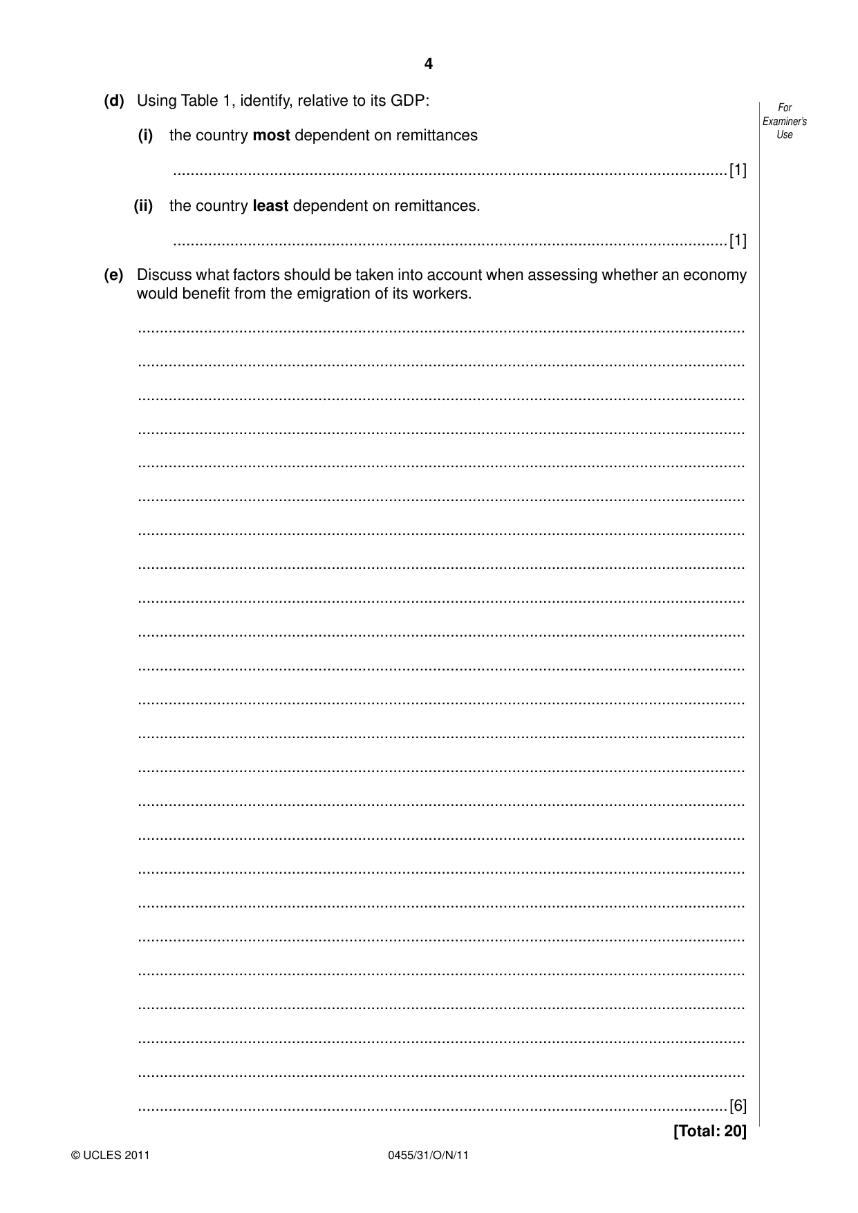Cambridge IGCSE Economics 0455 2011 Oct/Nov Paper 3 · Variant 1 question paper, page 4 of 8