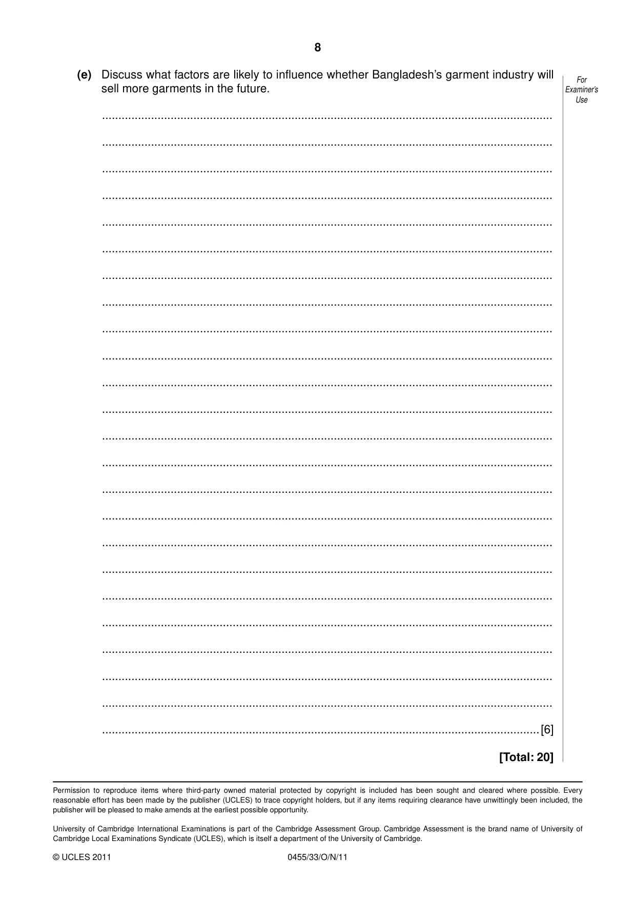 Cambridge IGCSE Economics 0455 2011 Oct/Nov Paper 3 · Variant 3 question paper, page 8 of 8
