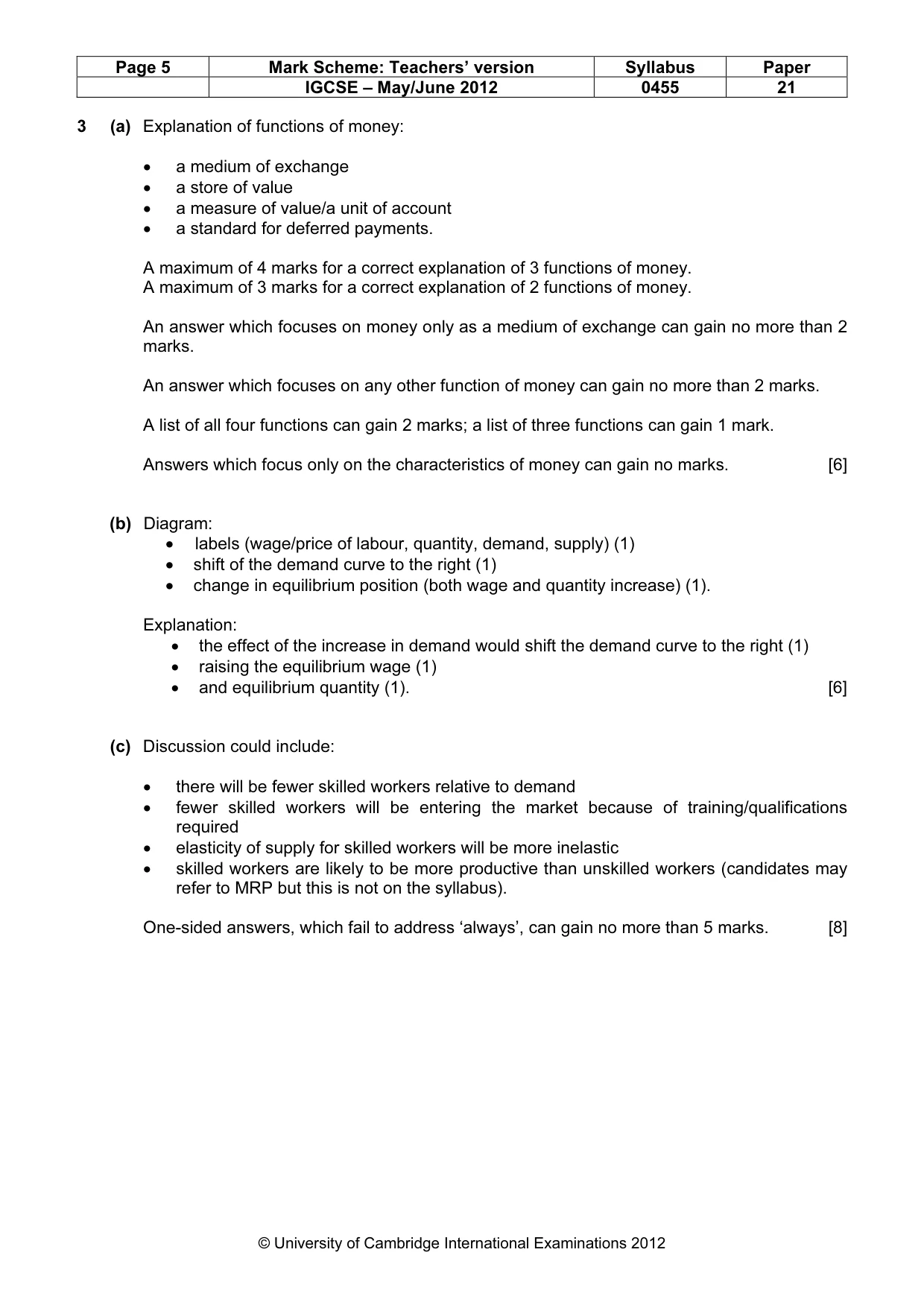 Mark scheme, page 5 of 10