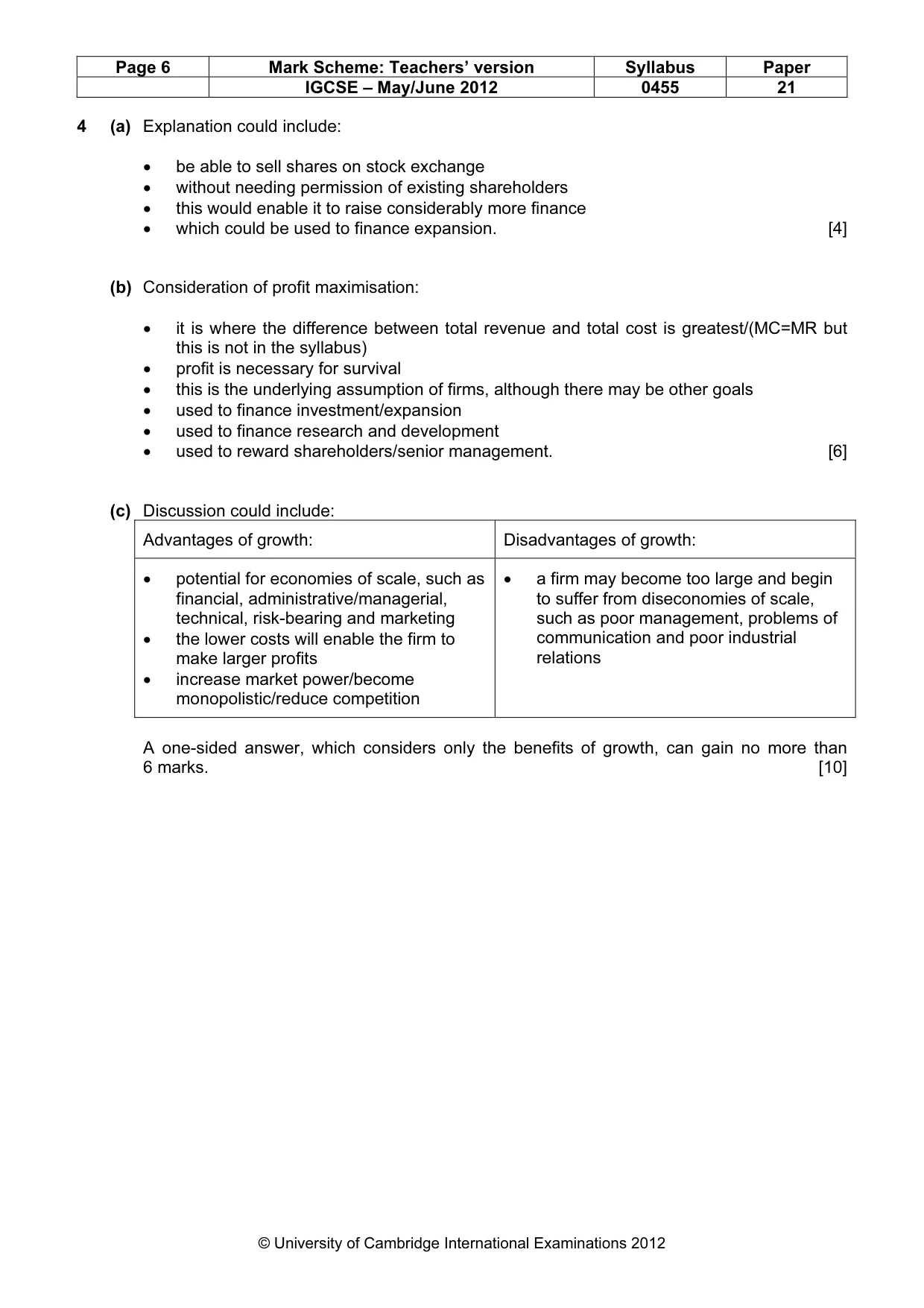 Mark scheme, page 6 of 10