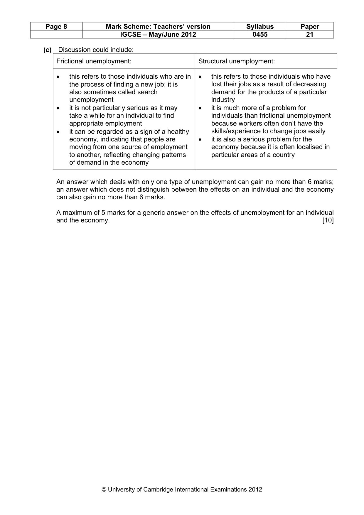 Mark scheme, page 8 of 10