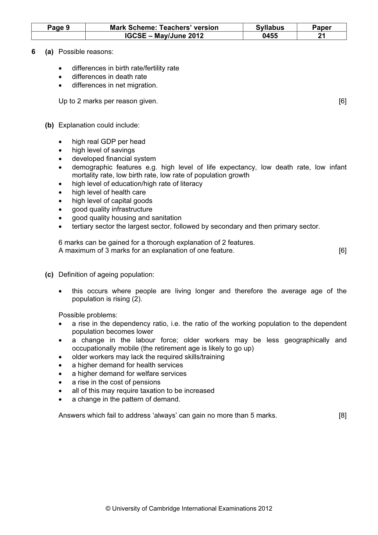 Mark scheme, page 9 of 10