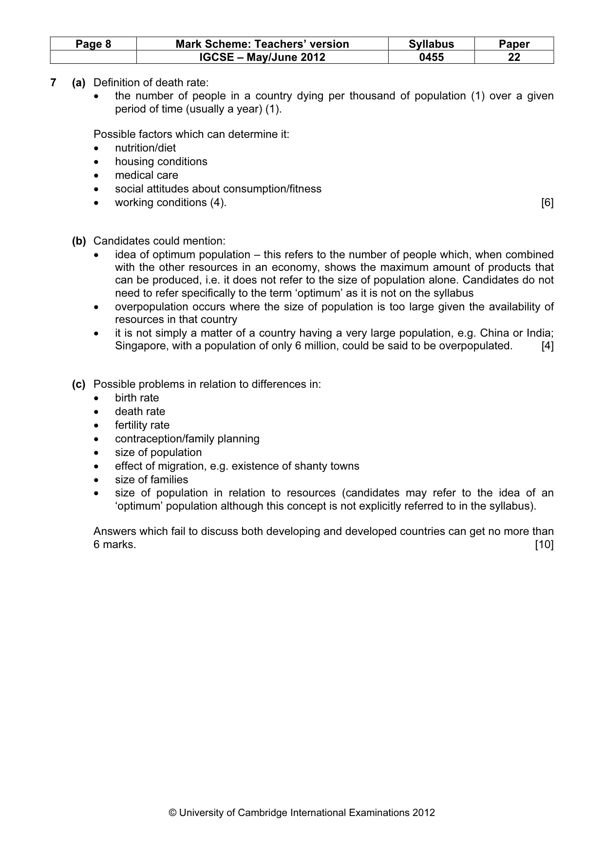 Mark scheme, page 8 of 8