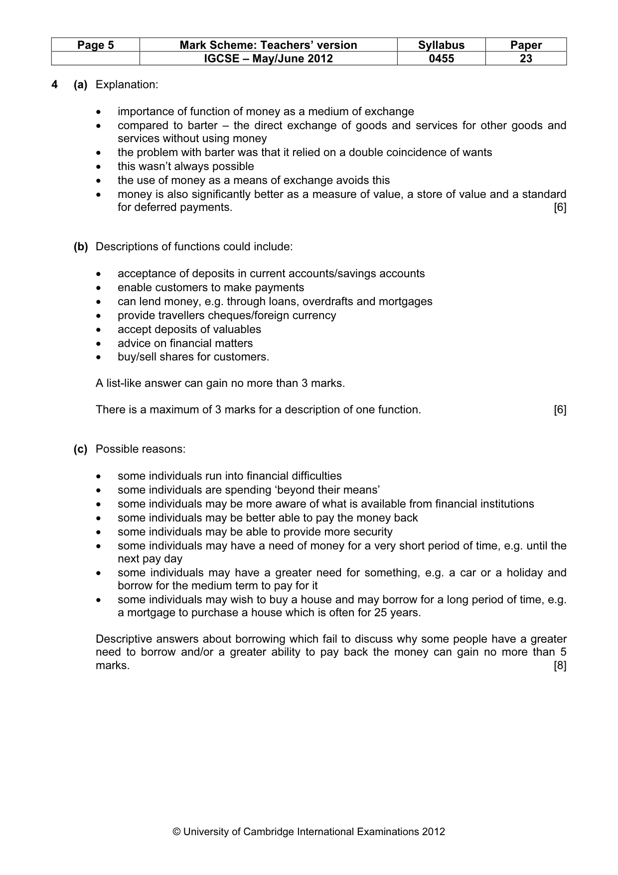 Mark scheme, page 5 of 8