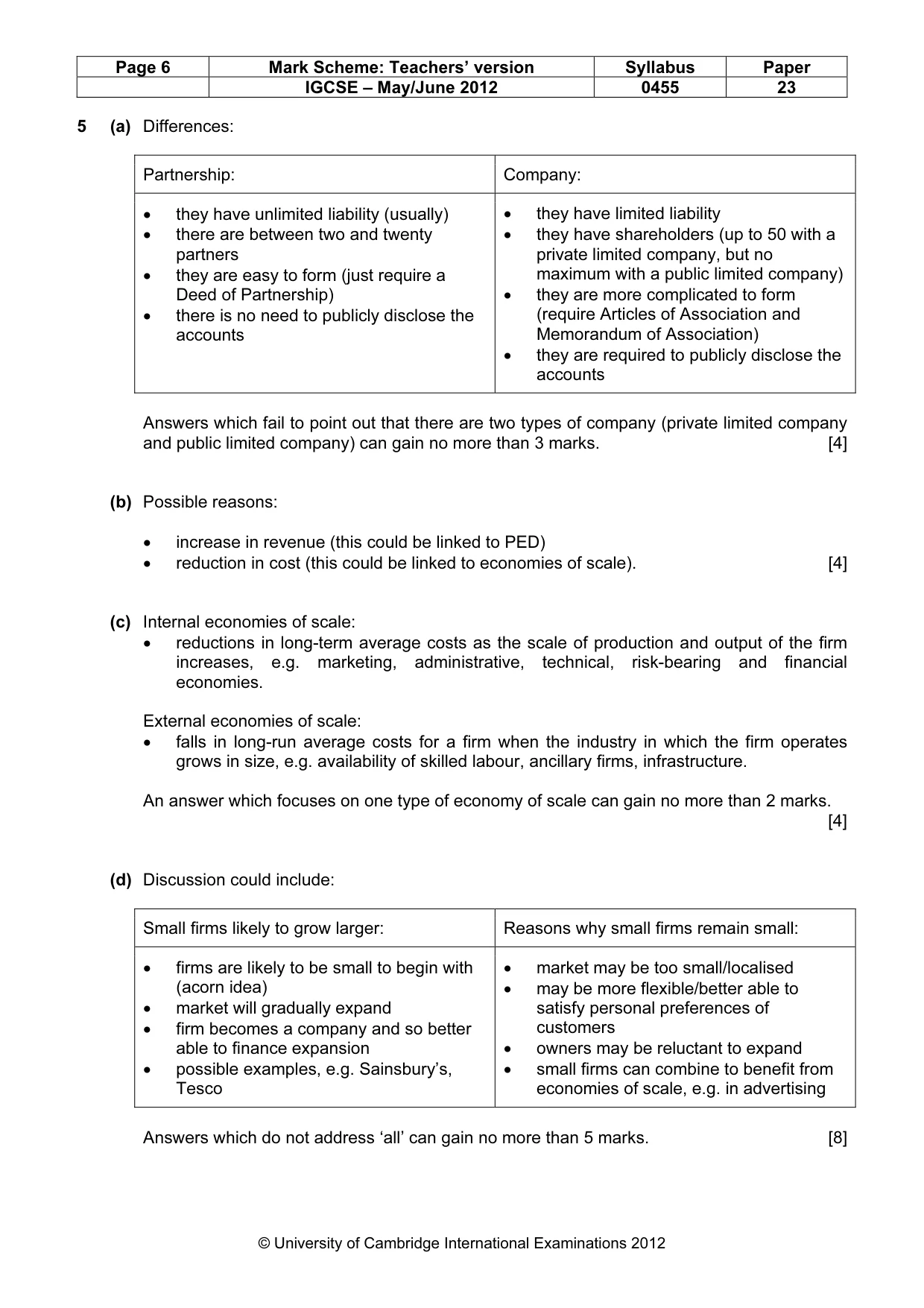 Mark scheme, page 6 of 8