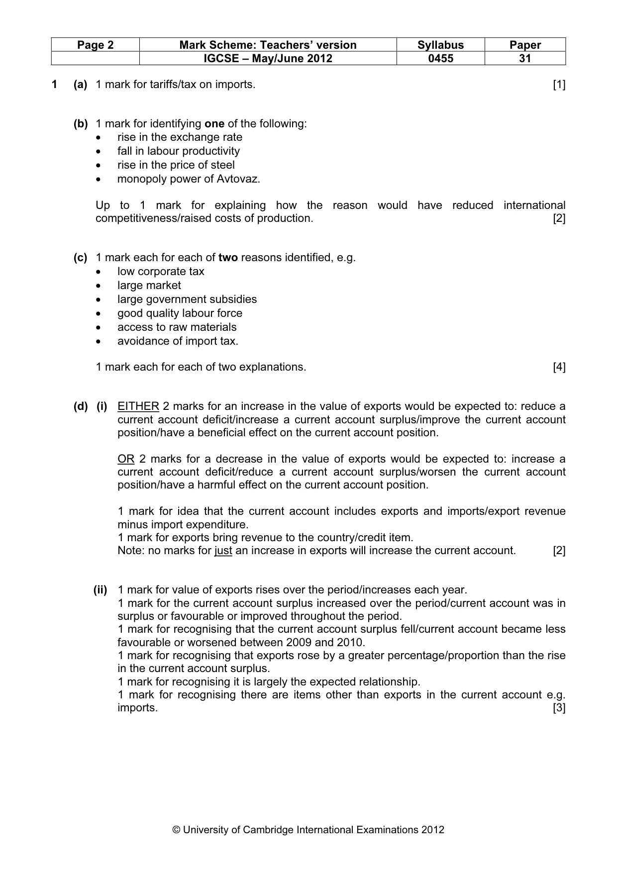 Mark scheme, page 2 of 4