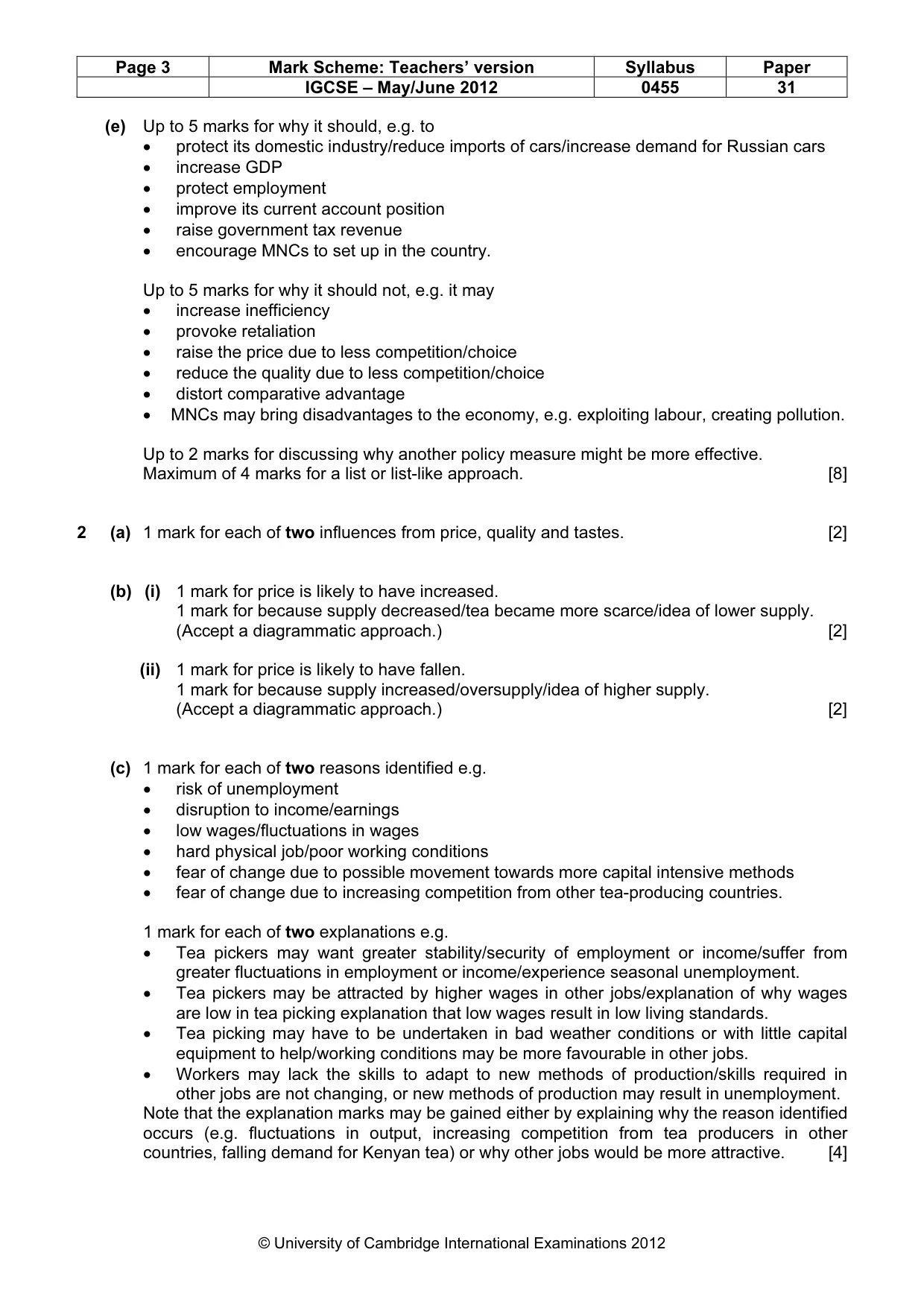 Mark scheme, page 3 of 4