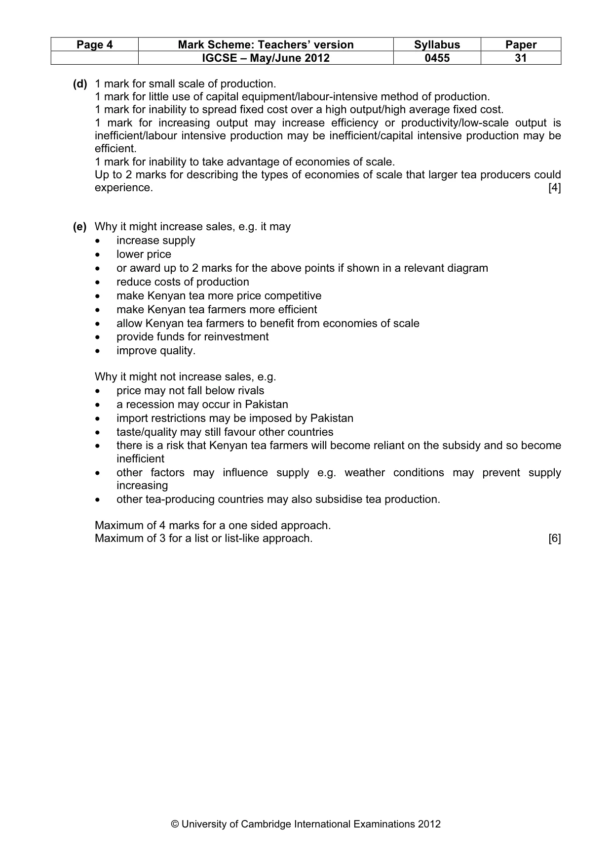 Mark scheme, page 4 of 4