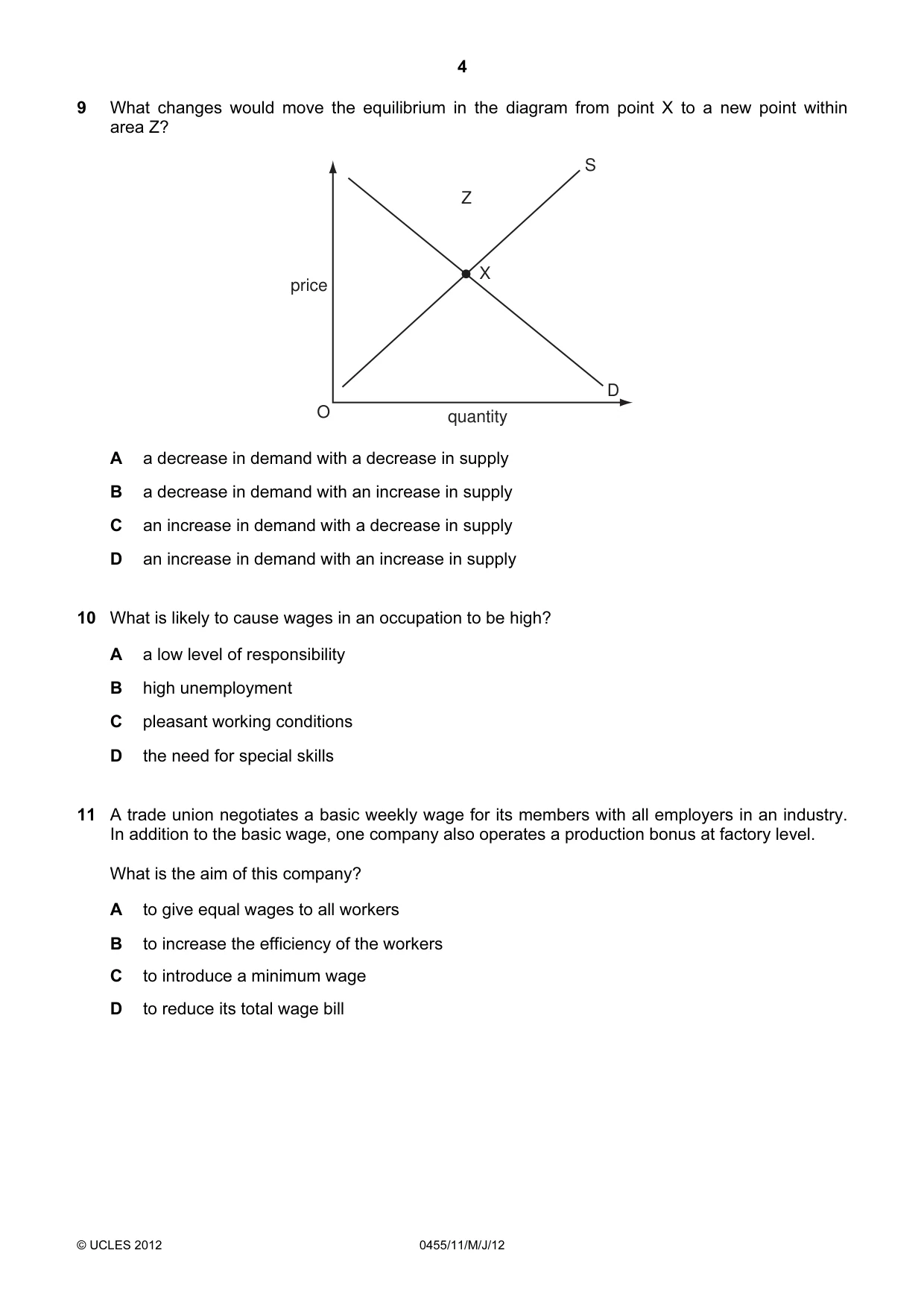 Cambridge IGCSE Economics 0455 2012 May/June Paper 1 · Variant 1 question paper, page 4 of 12