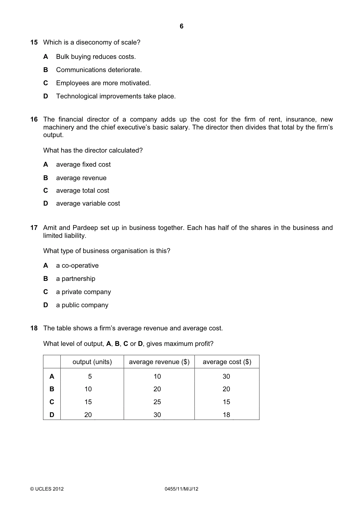 Cambridge IGCSE Economics 0455 2012 May/June Paper 1 · Variant 1 question paper, page 6 of 12
