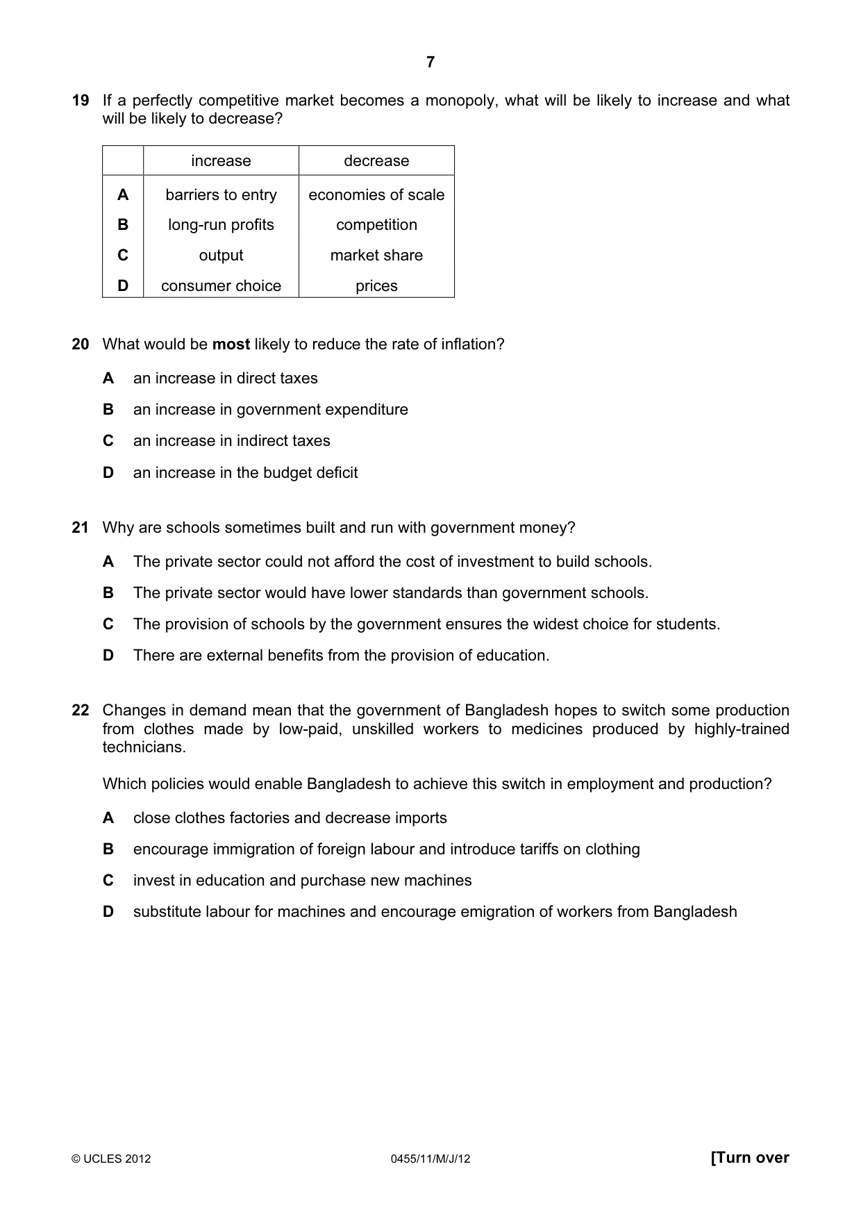 Cambridge IGCSE Economics 0455 2012 May/June Paper 1 · Variant 1 question paper, page 7 of 12