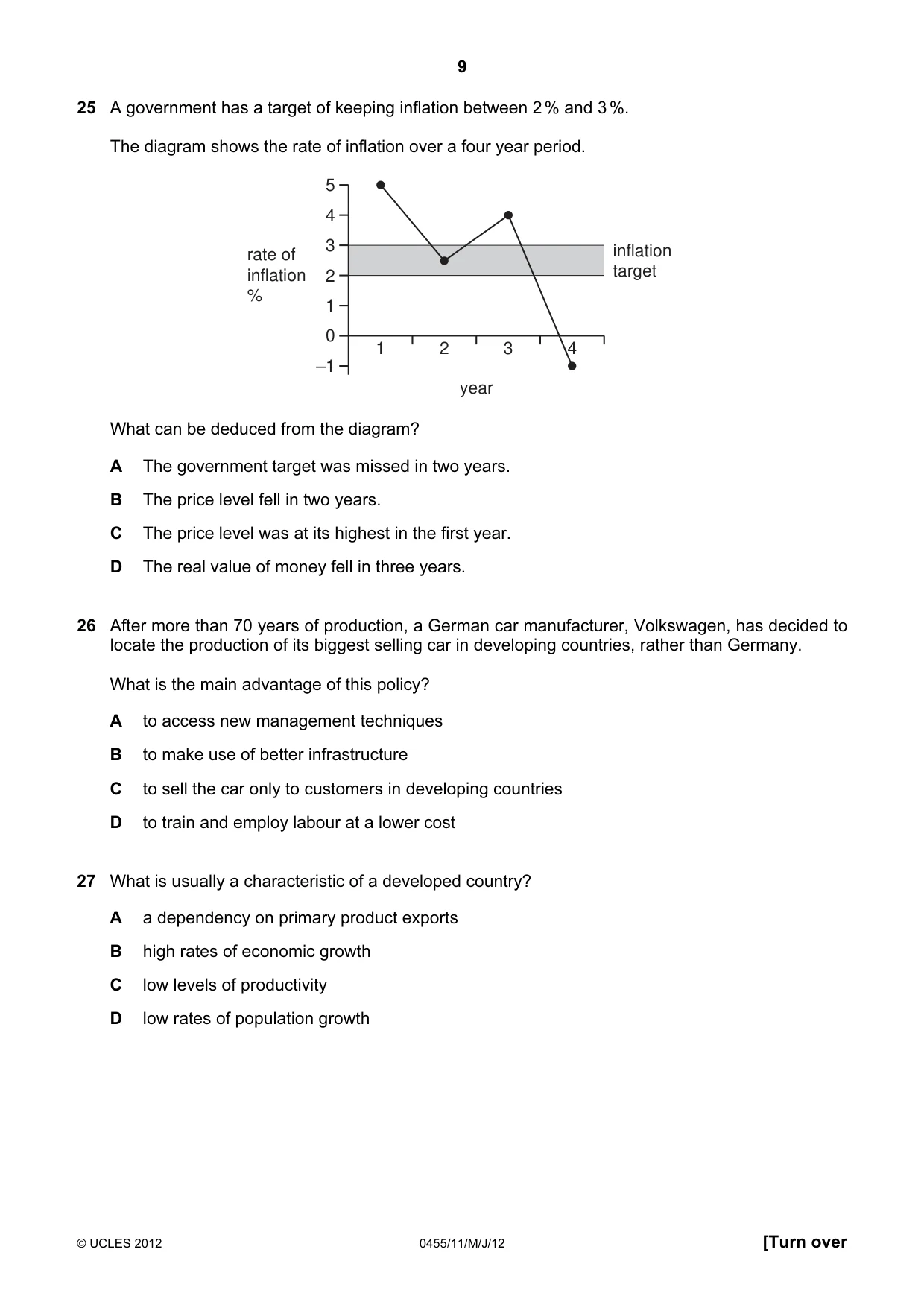 Cambridge IGCSE Economics 0455 2012 May/June Paper 1 · Variant 1 question paper, page 9 of 12