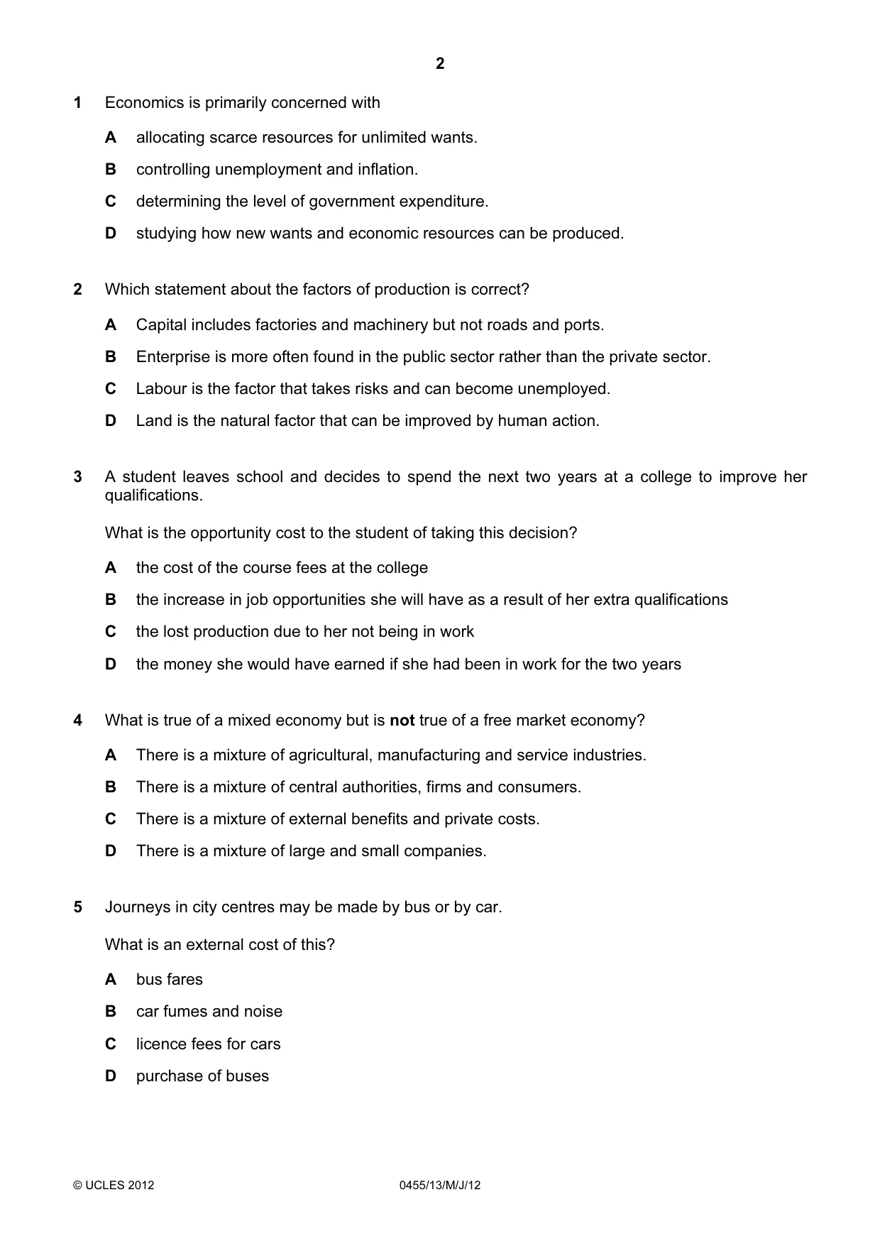 Cambridge IGCSE Economics 0455 2012 May/June Paper 1 · Variant 3 question paper, page 2 of 12