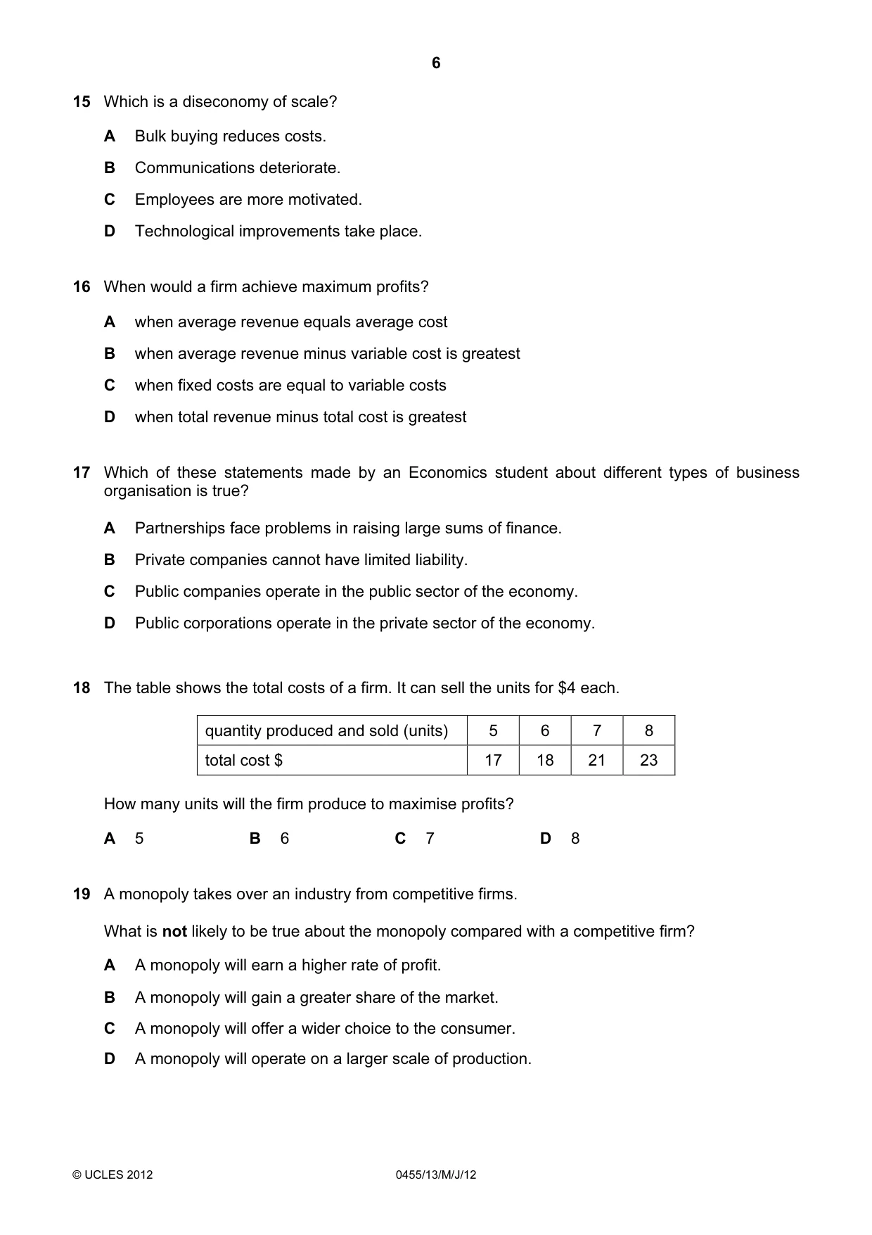 Cambridge IGCSE Economics 0455 2012 May/June Paper 1 · Variant 3 question paper, page 6 of 12