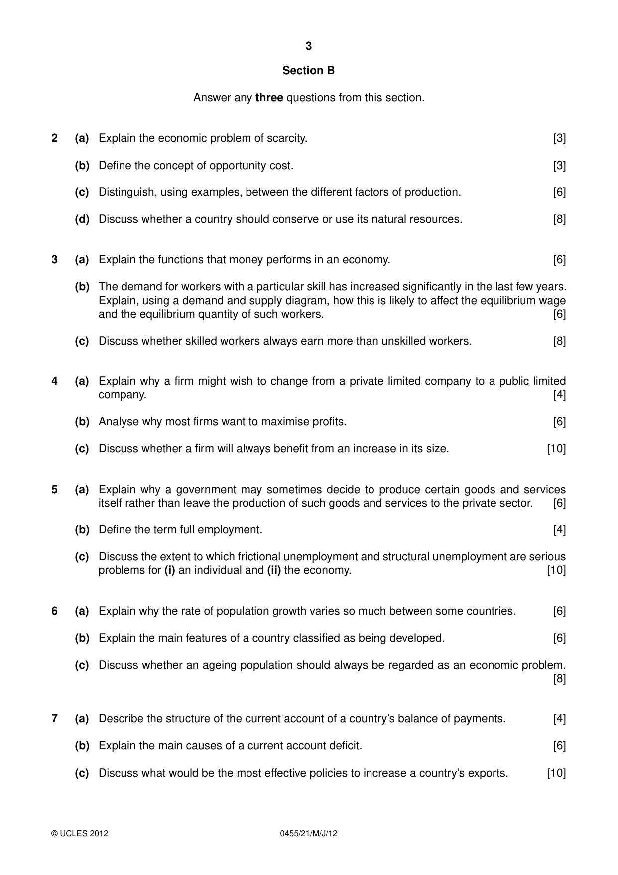 Cambridge IGCSE Economics 0455 2012 May/June Paper 2 · Variant 1 question paper, page 3 of 4