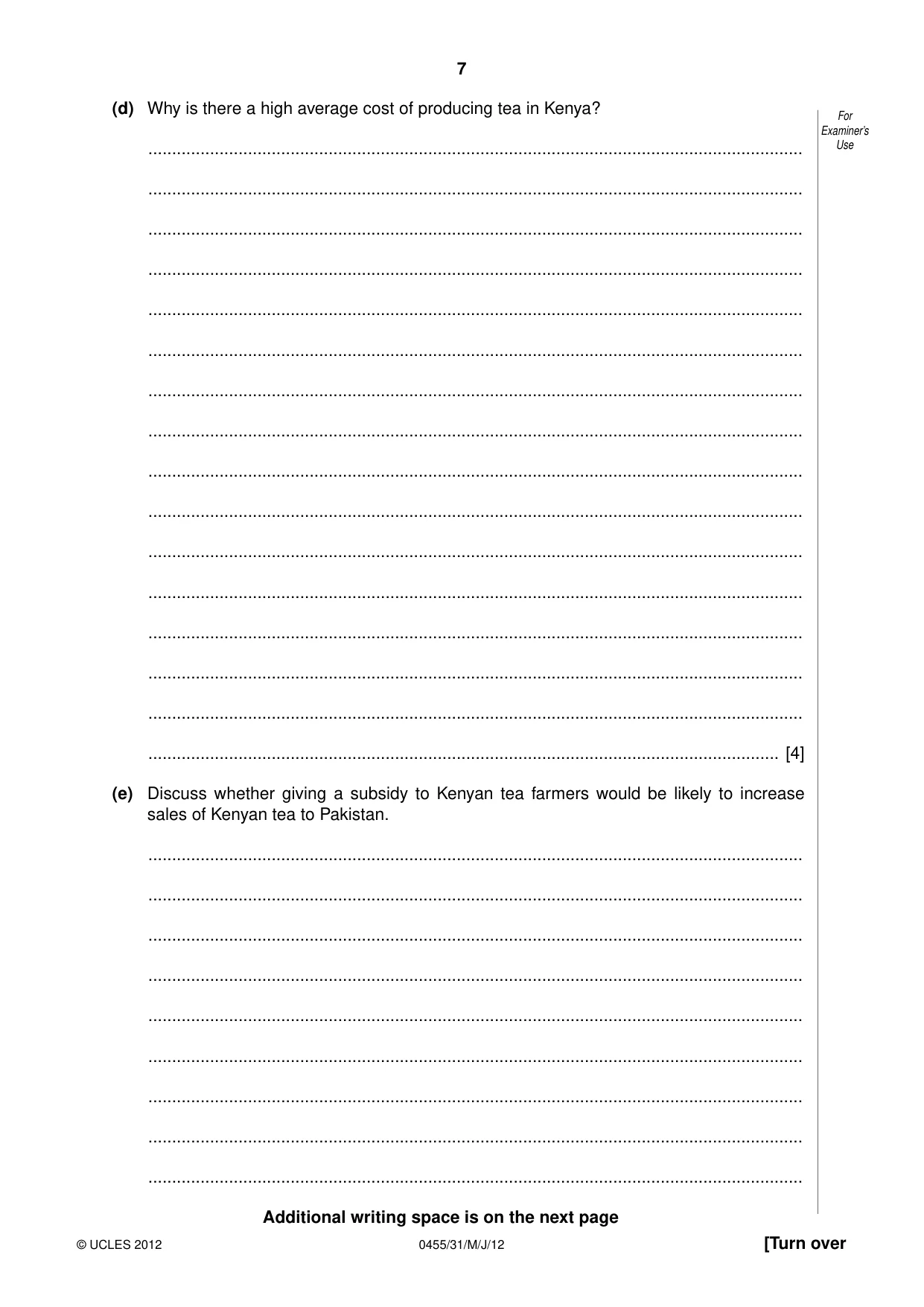 Cambridge IGCSE Economics 0455 2012 May/June Paper 3 · Variant 1 question paper, page 7 of 8