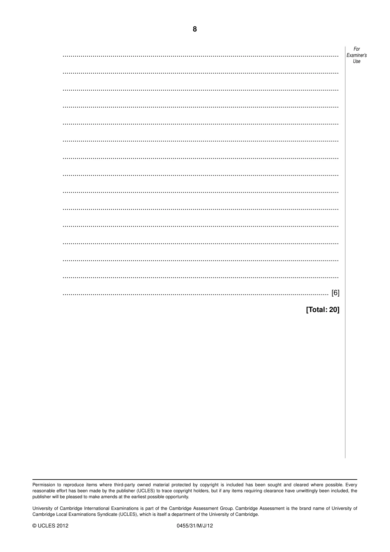 Cambridge IGCSE Economics 0455 2012 May/June Paper 3 · Variant 1 question paper, page 8 of 8