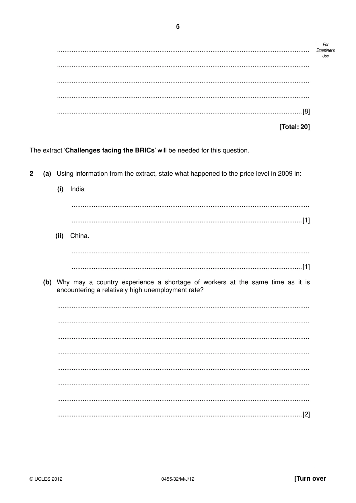 Cambridge IGCSE Economics 0455 2012 May/June Paper 3 · Variant 2 question paper, page 5 of 8