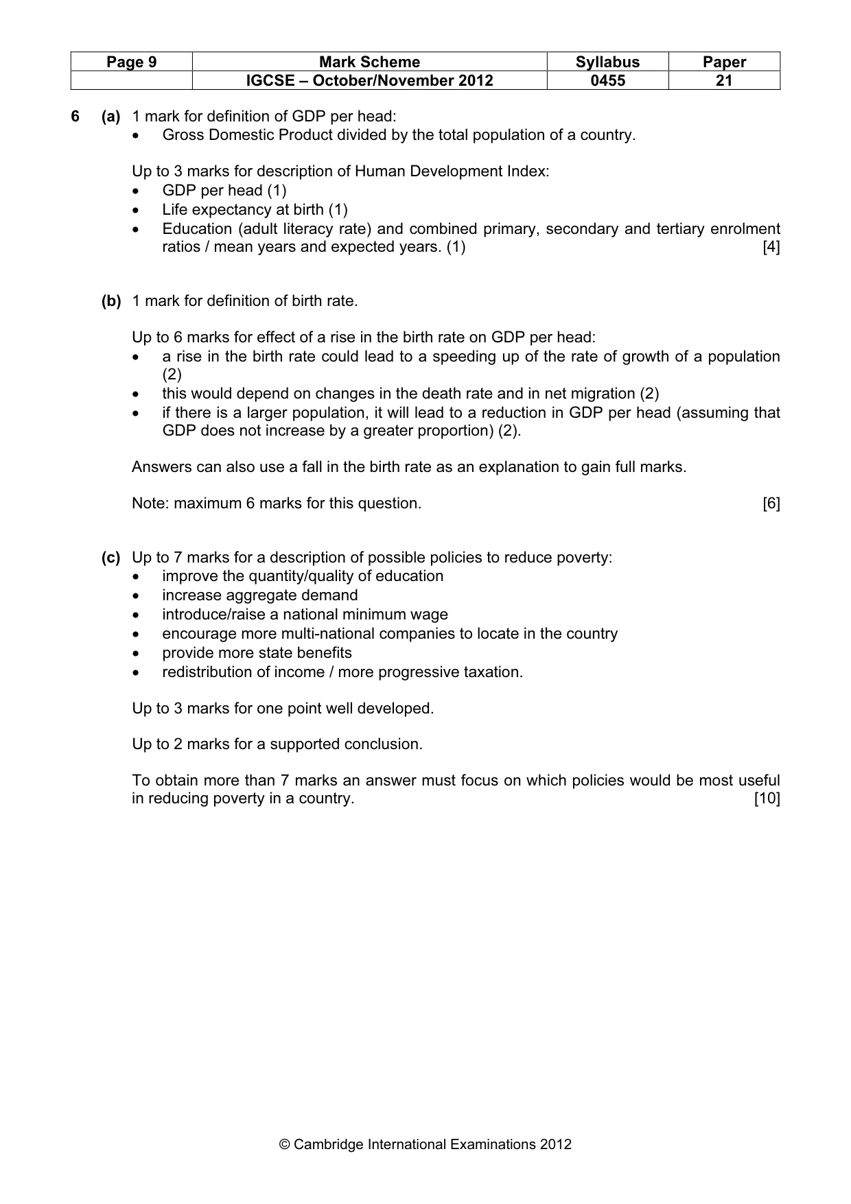 Mark scheme, page 9 of 10