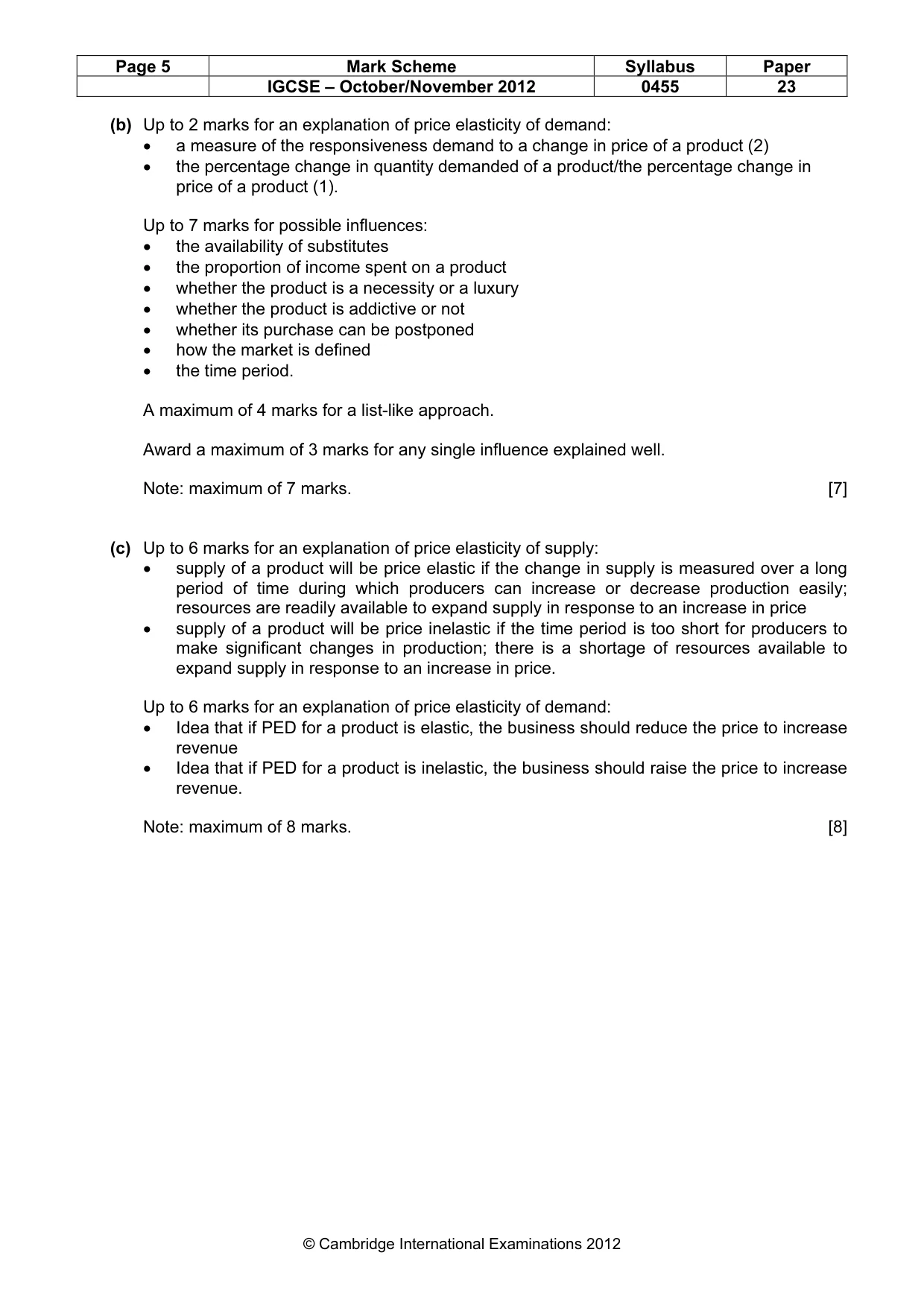 Mark scheme, page 5 of 10