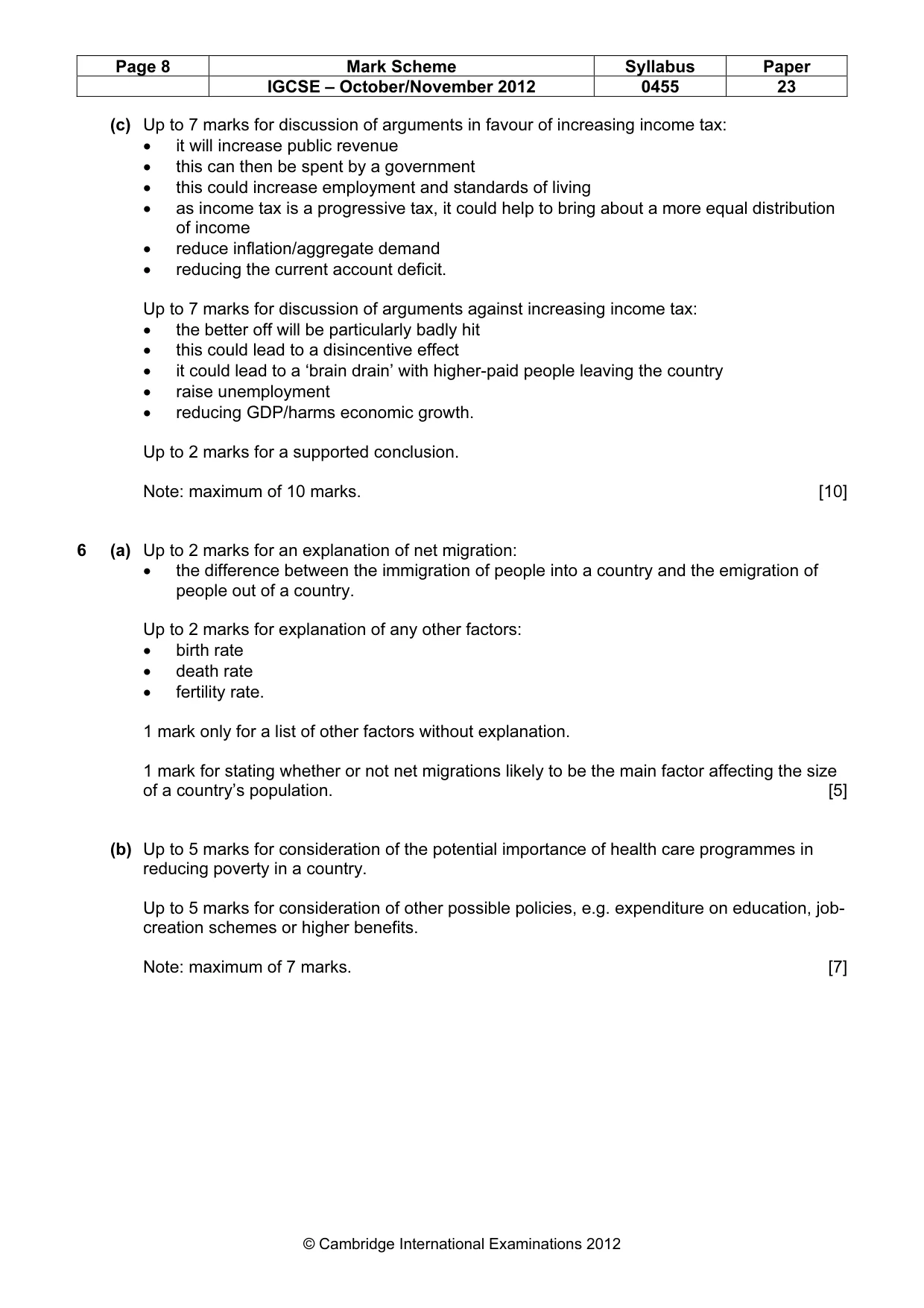 Mark scheme, page 8 of 10