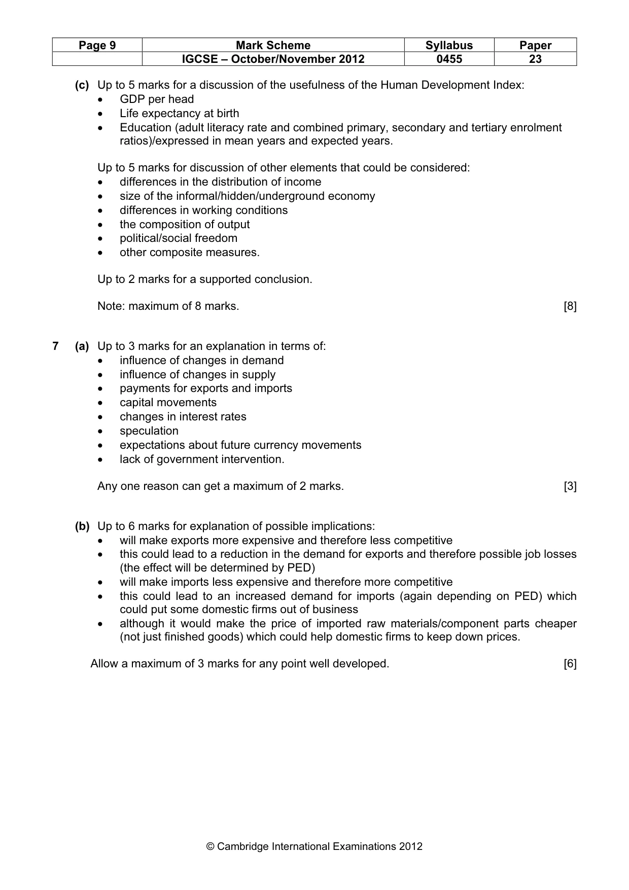 Mark scheme, page 9 of 10