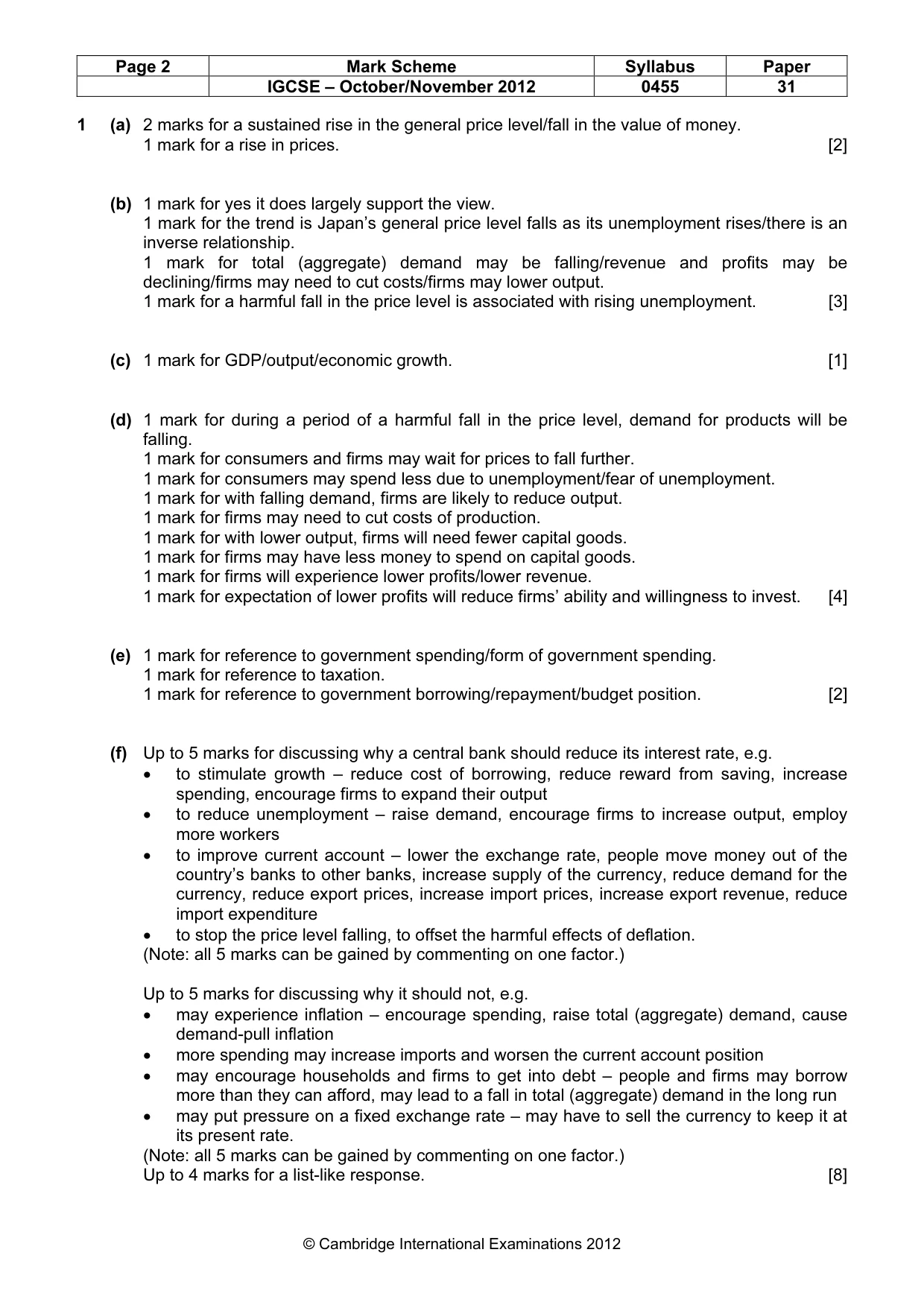 Mark scheme, page 2 of 3