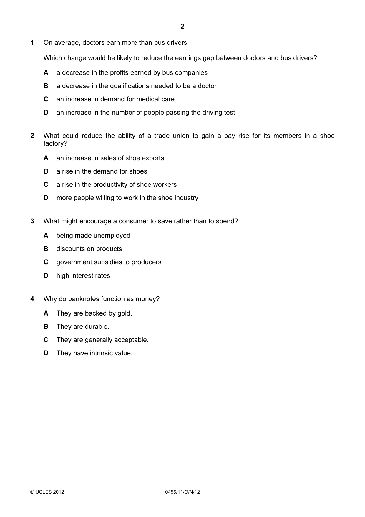 Cambridge IGCSE Economics 0455 2012 Oct/Nov Paper 1 · Variant 1 question paper, page 2 of 12