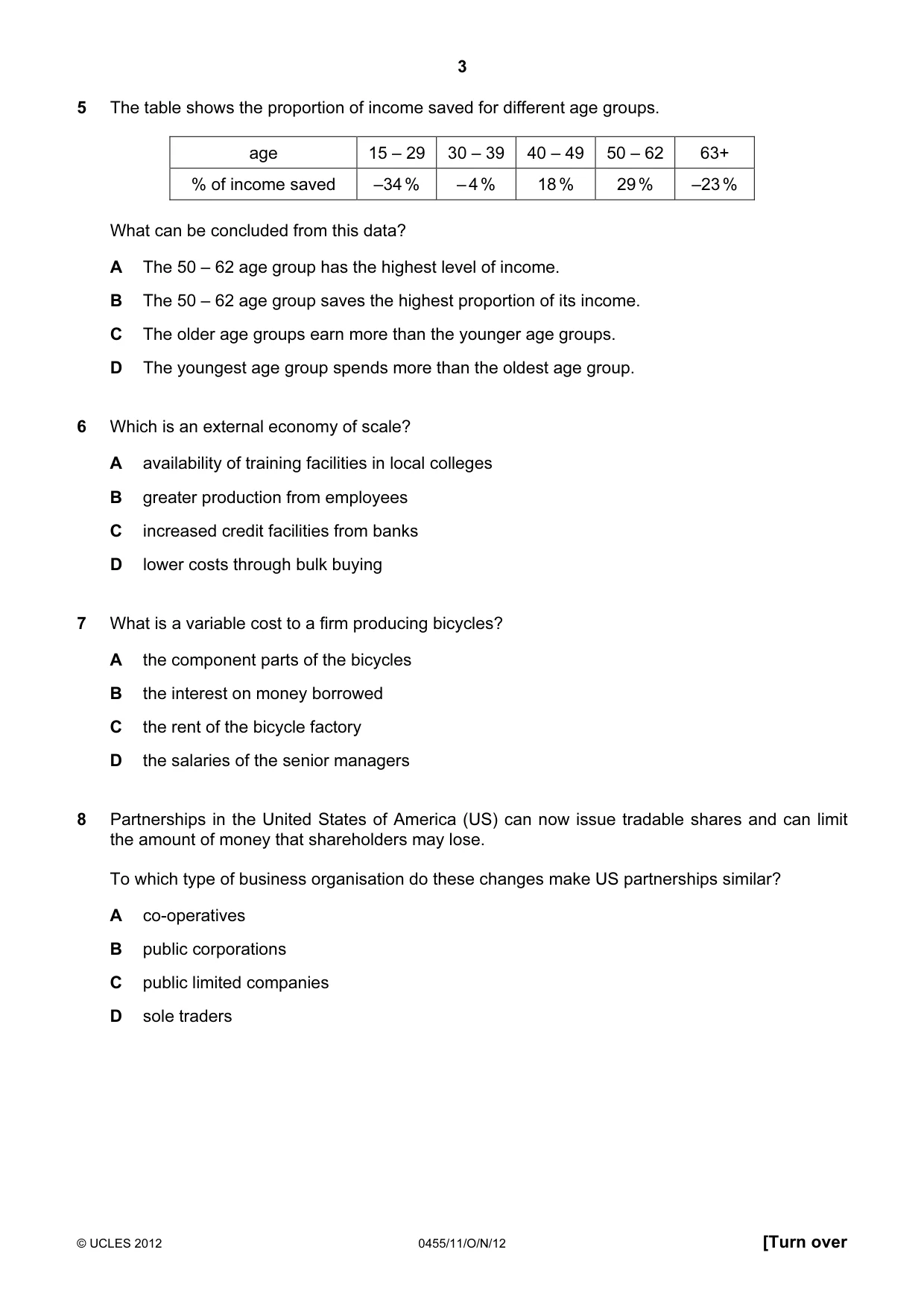 Cambridge IGCSE Economics 0455 2012 Oct/Nov Paper 1 · Variant 1 question paper, page 3 of 12