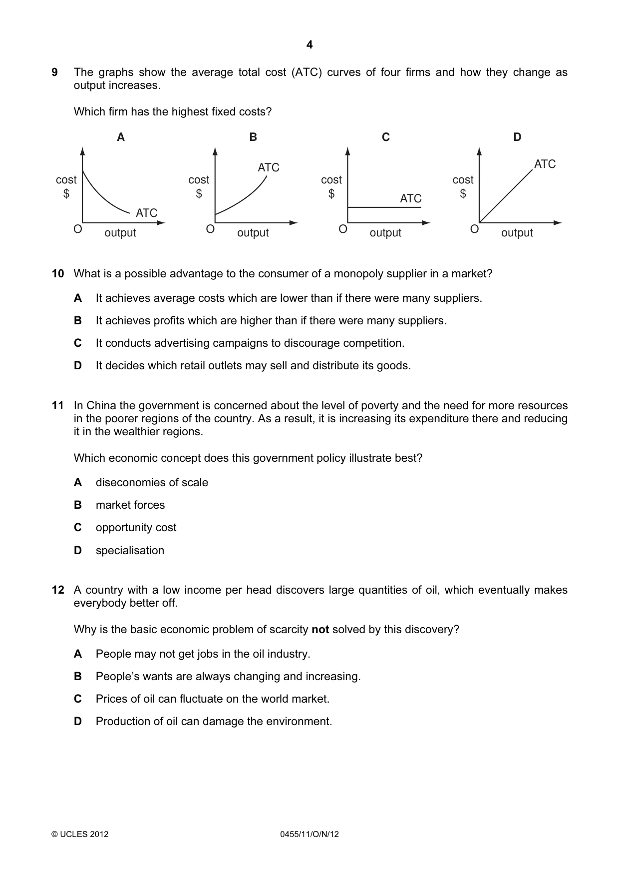 Cambridge IGCSE Economics 0455 2012 Oct/Nov Paper 1 · Variant 1 question paper, page 4 of 12