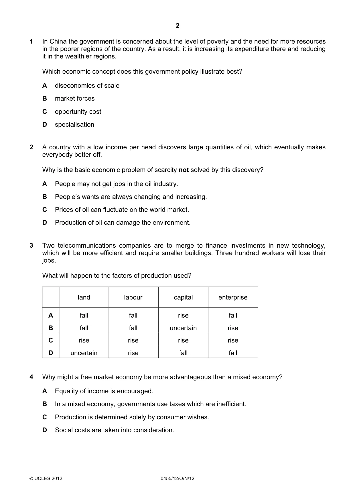 Cambridge IGCSE Economics 0455 2012 Oct/Nov Paper 1 · Variant 2 question paper, page 2 of 12
