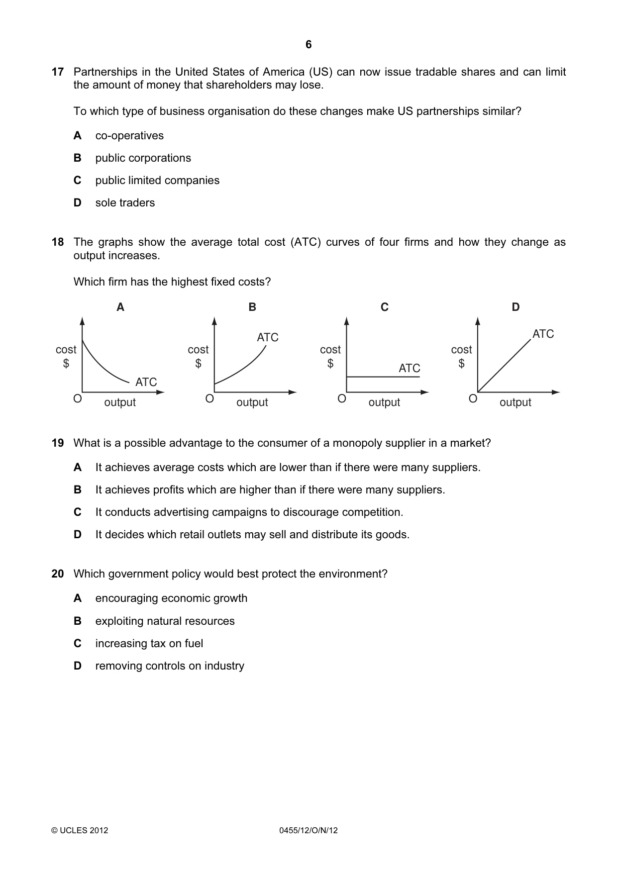 Cambridge IGCSE Economics 0455 2012 Oct/Nov Paper 1 · Variant 2 question paper, page 6 of 12