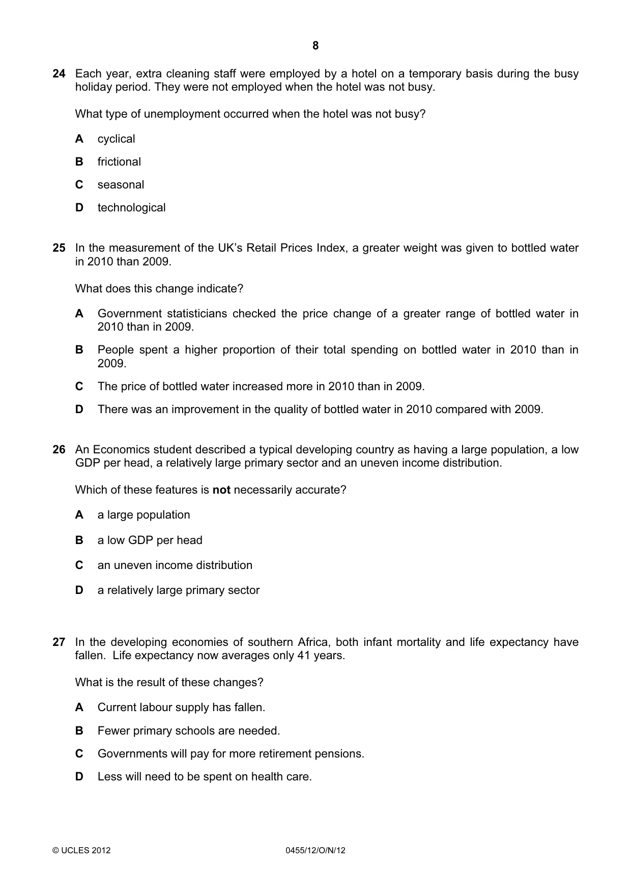 Cambridge IGCSE Economics 0455 2012 Oct/Nov Paper 1 · Variant 2 question paper, page 8 of 12