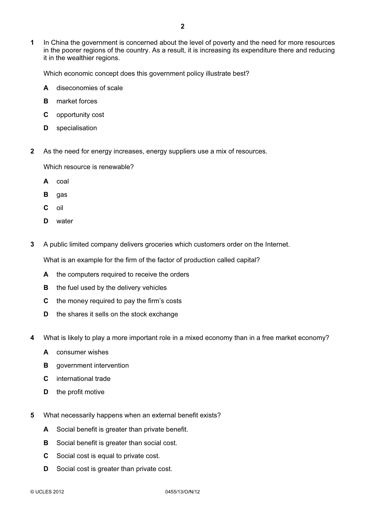 Cambridge IGCSE Economics 0455 2012 Oct/Nov Paper 1 · Variant 3 question paper, page 2 of 12