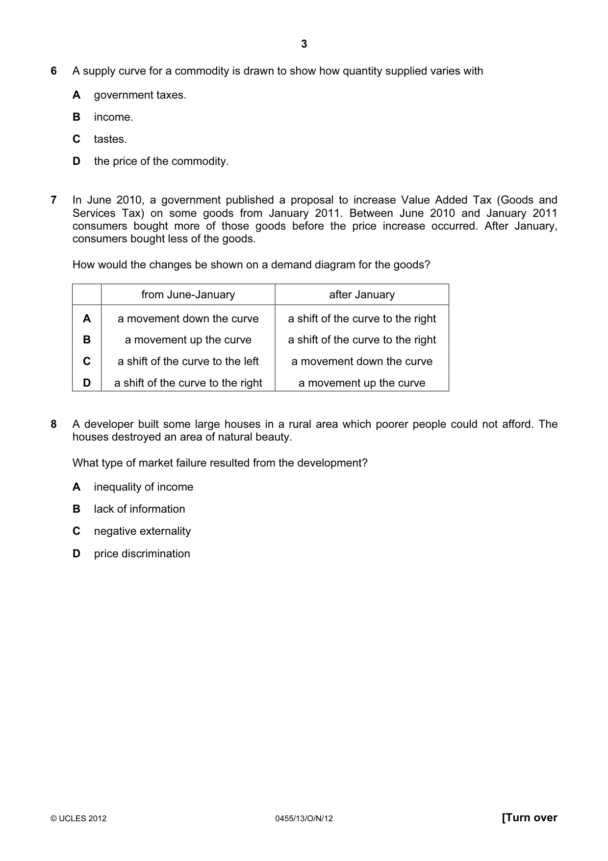 Cambridge IGCSE Economics 0455 2012 Oct/Nov Paper 1 · Variant 3 question paper, page 3 of 12