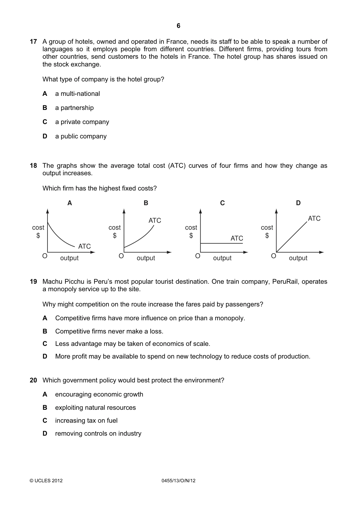 Cambridge IGCSE Economics 0455 2012 Oct/Nov Paper 1 · Variant 3 question paper, page 6 of 12