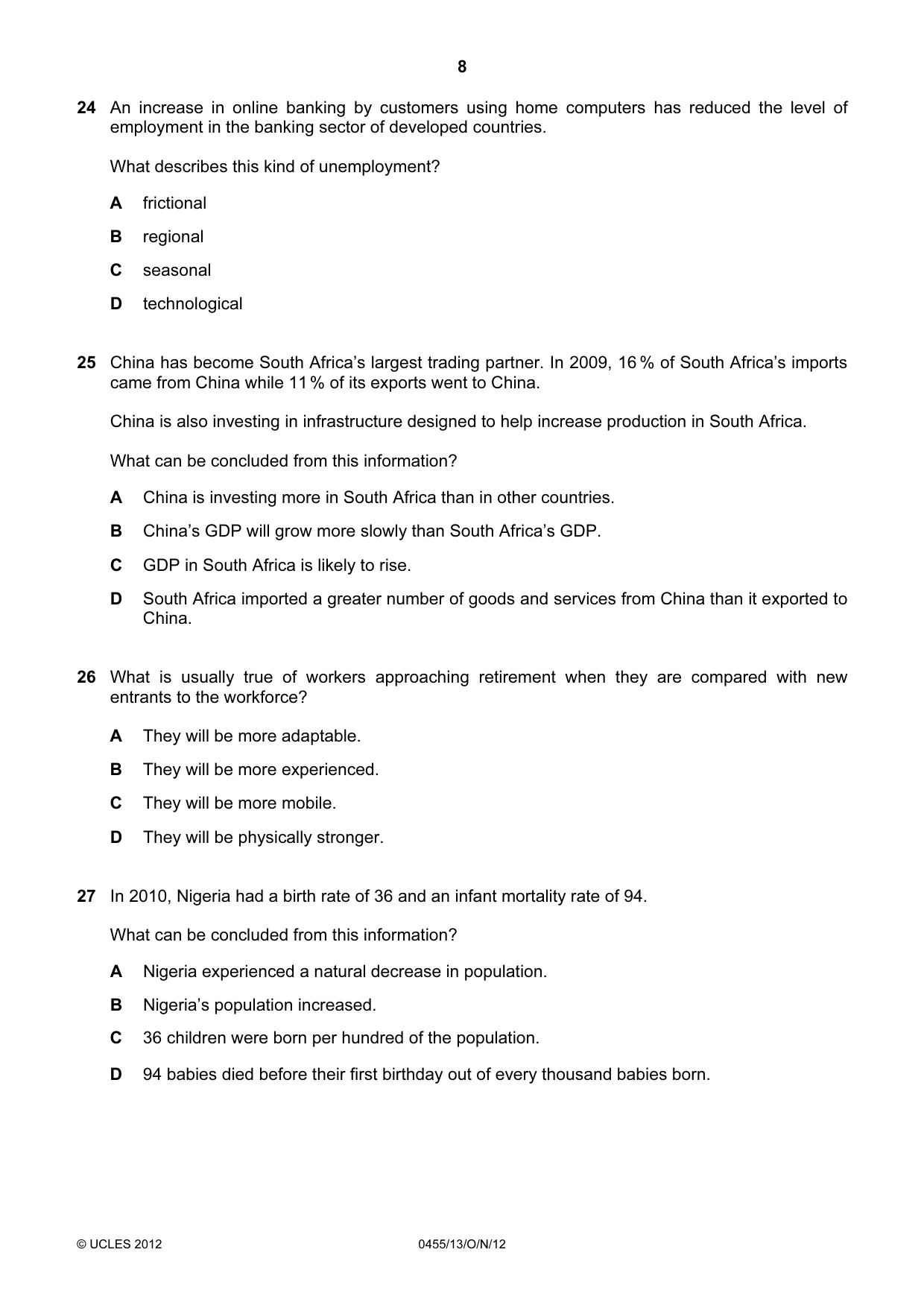 Cambridge IGCSE Economics 0455 2012 Oct/Nov Paper 1 · Variant 3 question paper, page 8 of 12