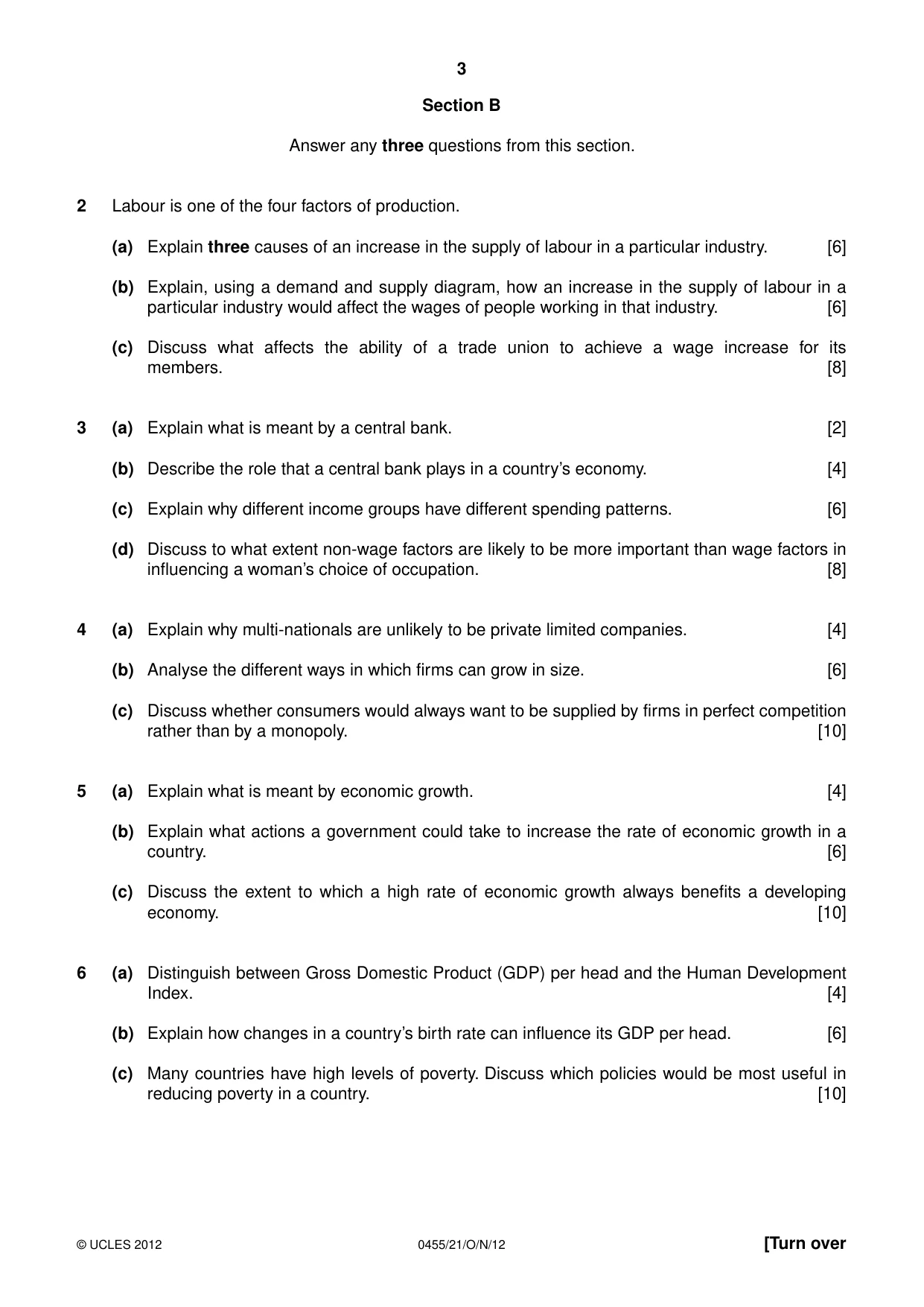 Cambridge IGCSE Economics 0455 2012 Oct/Nov Paper 2 · Variant 1 question paper, page 3 of 4