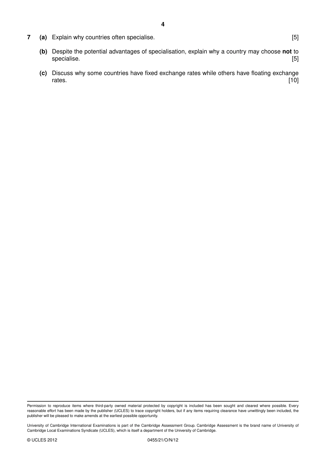 Cambridge IGCSE Economics 0455 2012 Oct/Nov Paper 2 · Variant 1 question paper, page 4 of 4