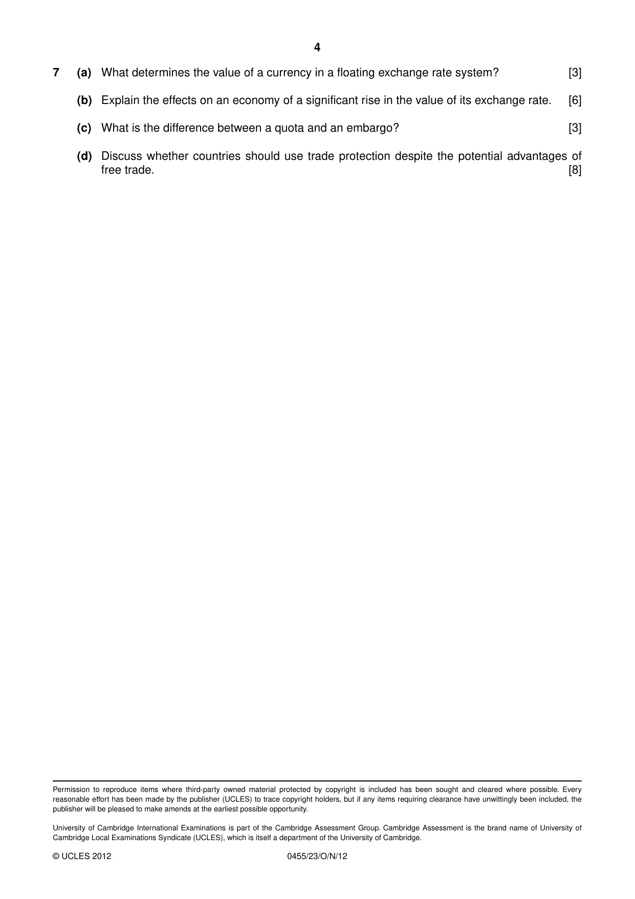 Cambridge IGCSE Economics 0455 2012 Oct/Nov Paper 2 · Variant 3 question paper, page 4 of 4