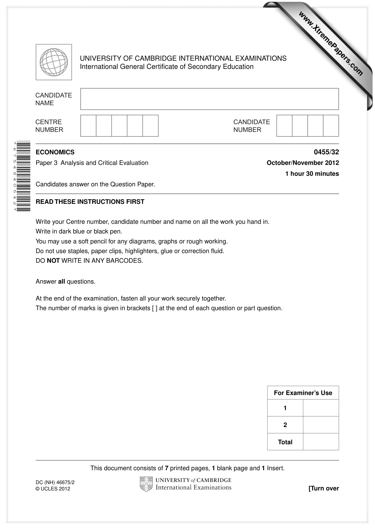 Cambridge IGCSE Economics 0455 2012 Oct/Nov Paper 3 · Variant 2 question paper, page 1 of 8