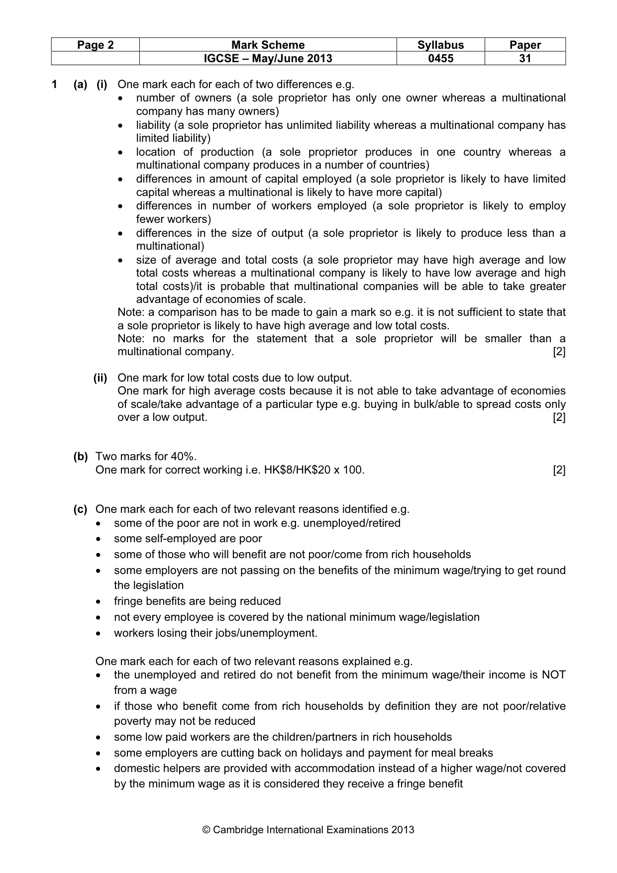 Mark scheme, page 2 of 5